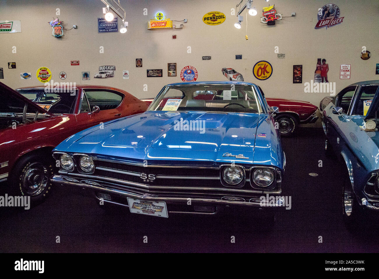 Punta Gorda, Florida, USA – October 13, 2019: Blue 1969 Chevrolet Chevelle SS displayed at the Muscle Car City museum. Editorial Use Stock Photo