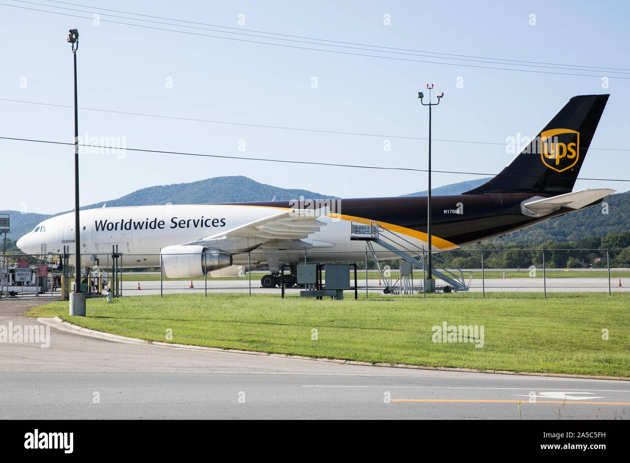 A UPS (United Parcel Service) Airlines Airbus A300 cargo airplane in Roanoke, Virginia on