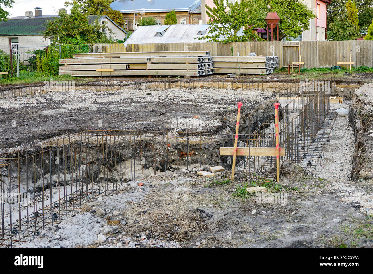 grilles of reinforcing steel made of welded bars for concreting the foundations of the house