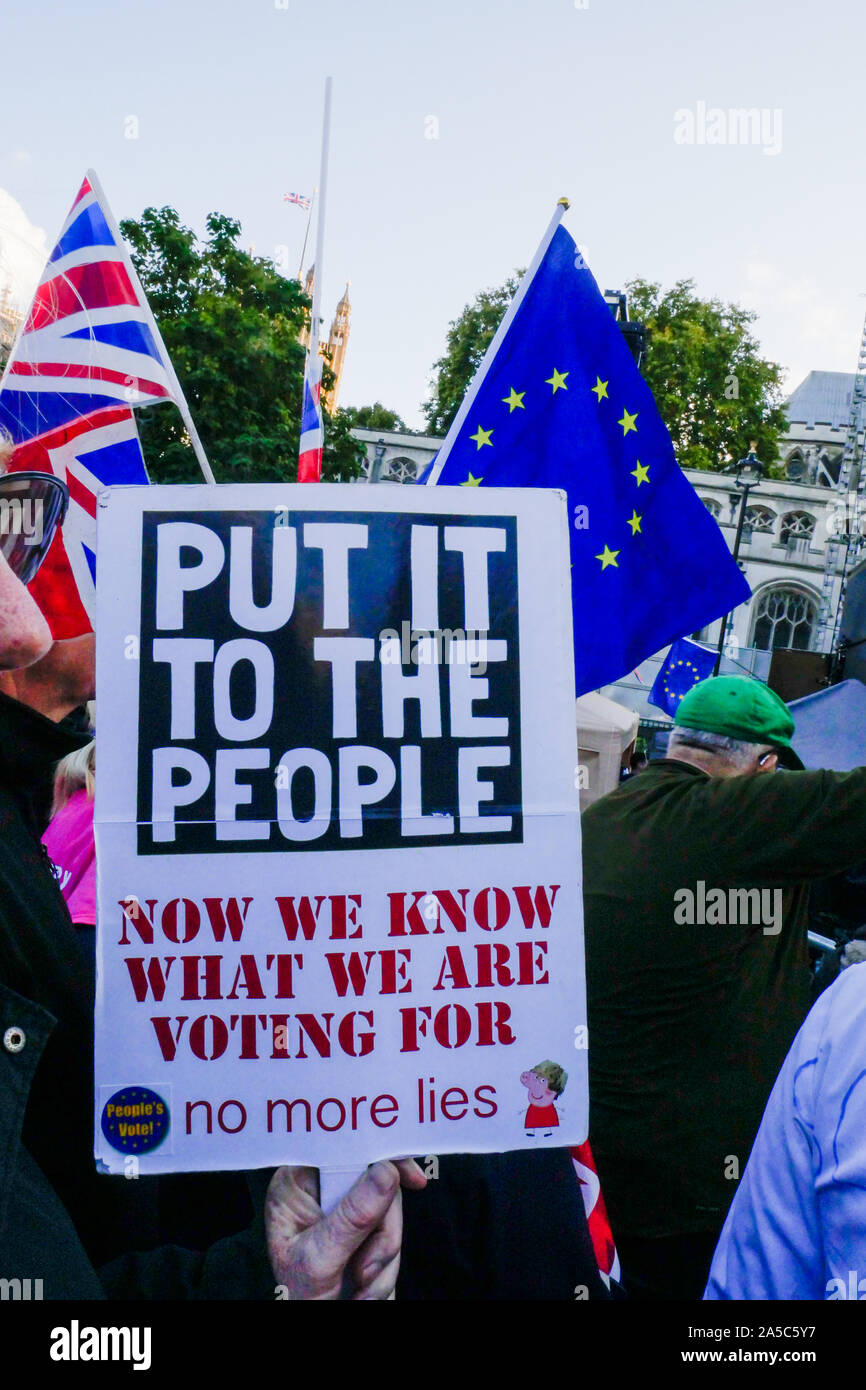 19th October 2019 London UK -  Peoples Vote  on Brexit  at Parliament Square Stock Photo