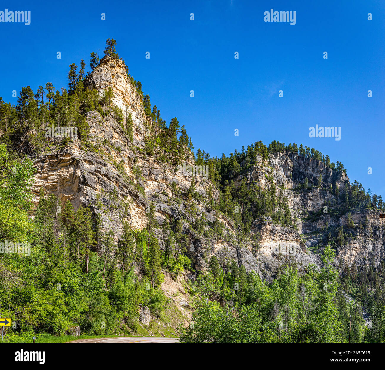 High limestone cliffs line the route of the Spearfish Canyon Scenic