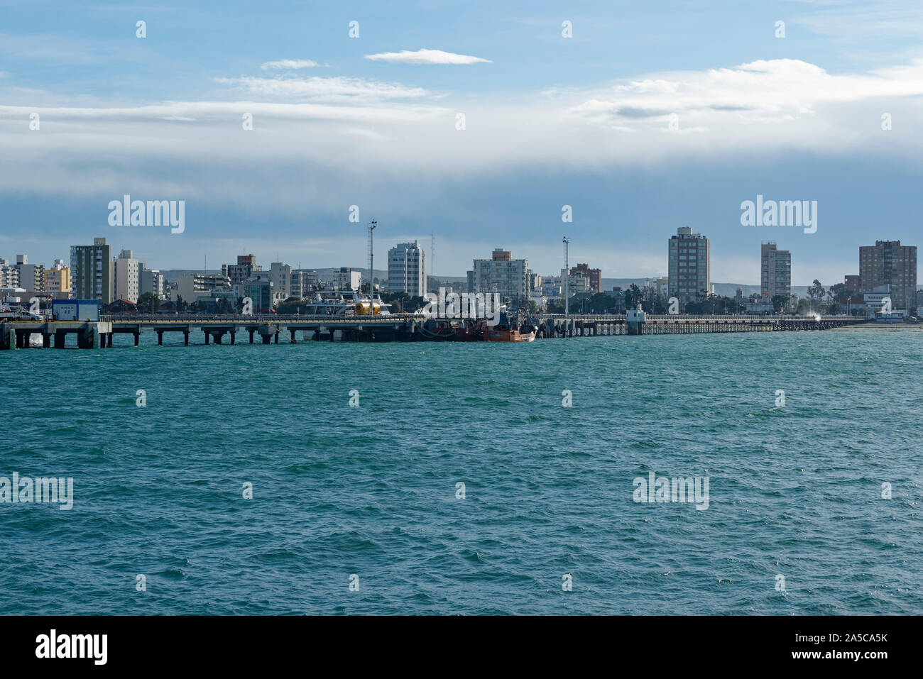 View of Puerto Madryn from the bay, Chubut, Patagona, Argentina Stock Photo