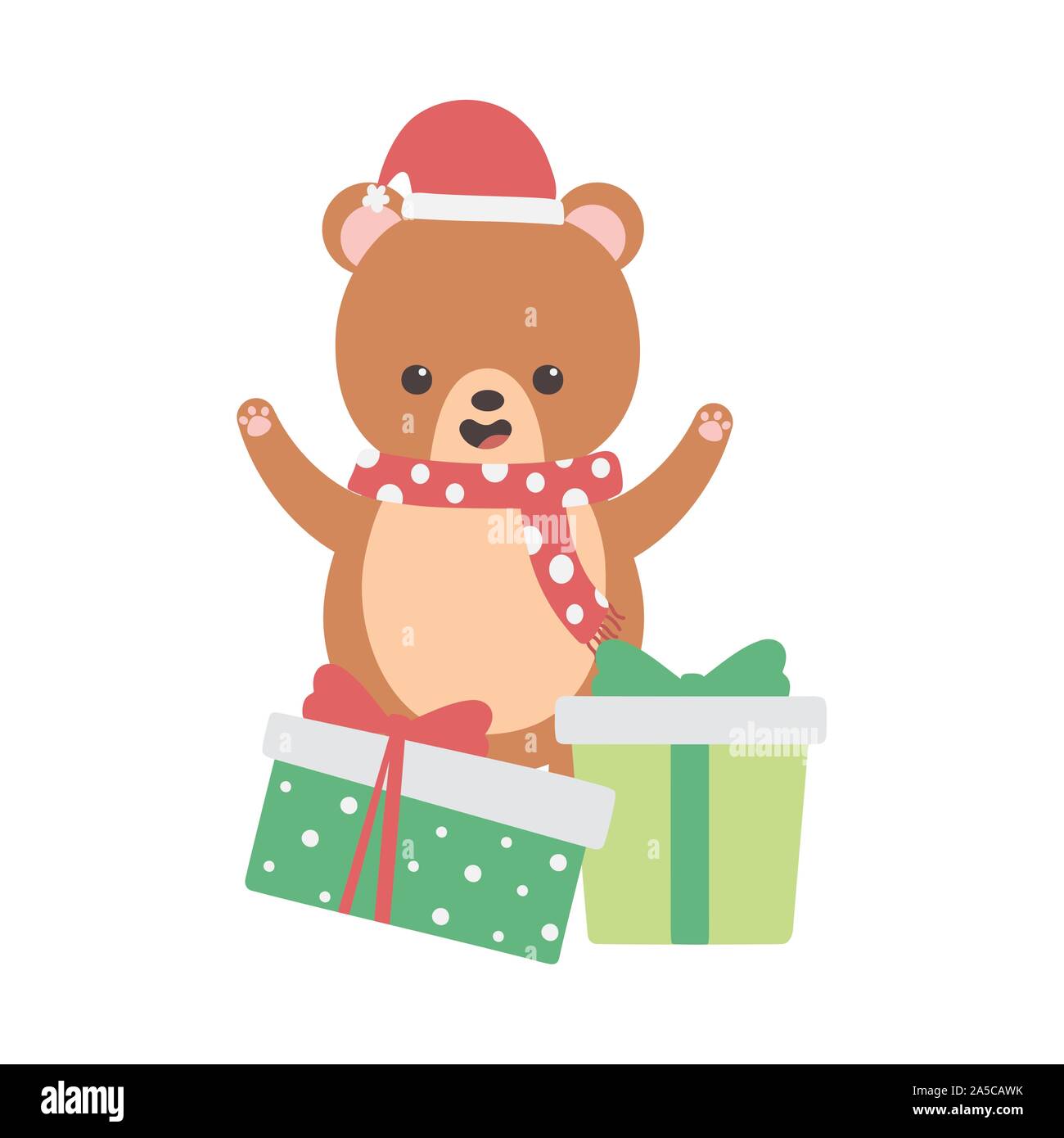 cute bear with gifts scarf and hat merry christmas vector illustration ...