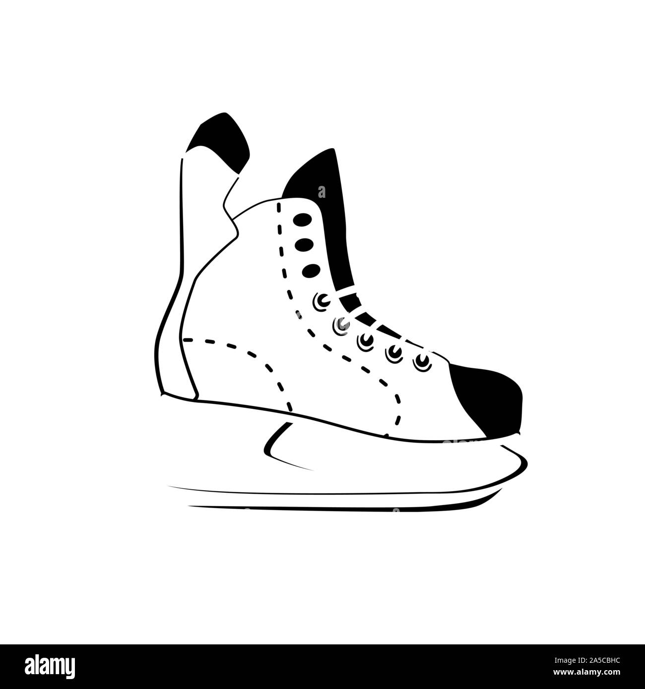 Hockey skating linear icon, winter activity and sport, outline logo ice skate sign. Stylized thin line, sketch. isolated on white background. Stock Vector