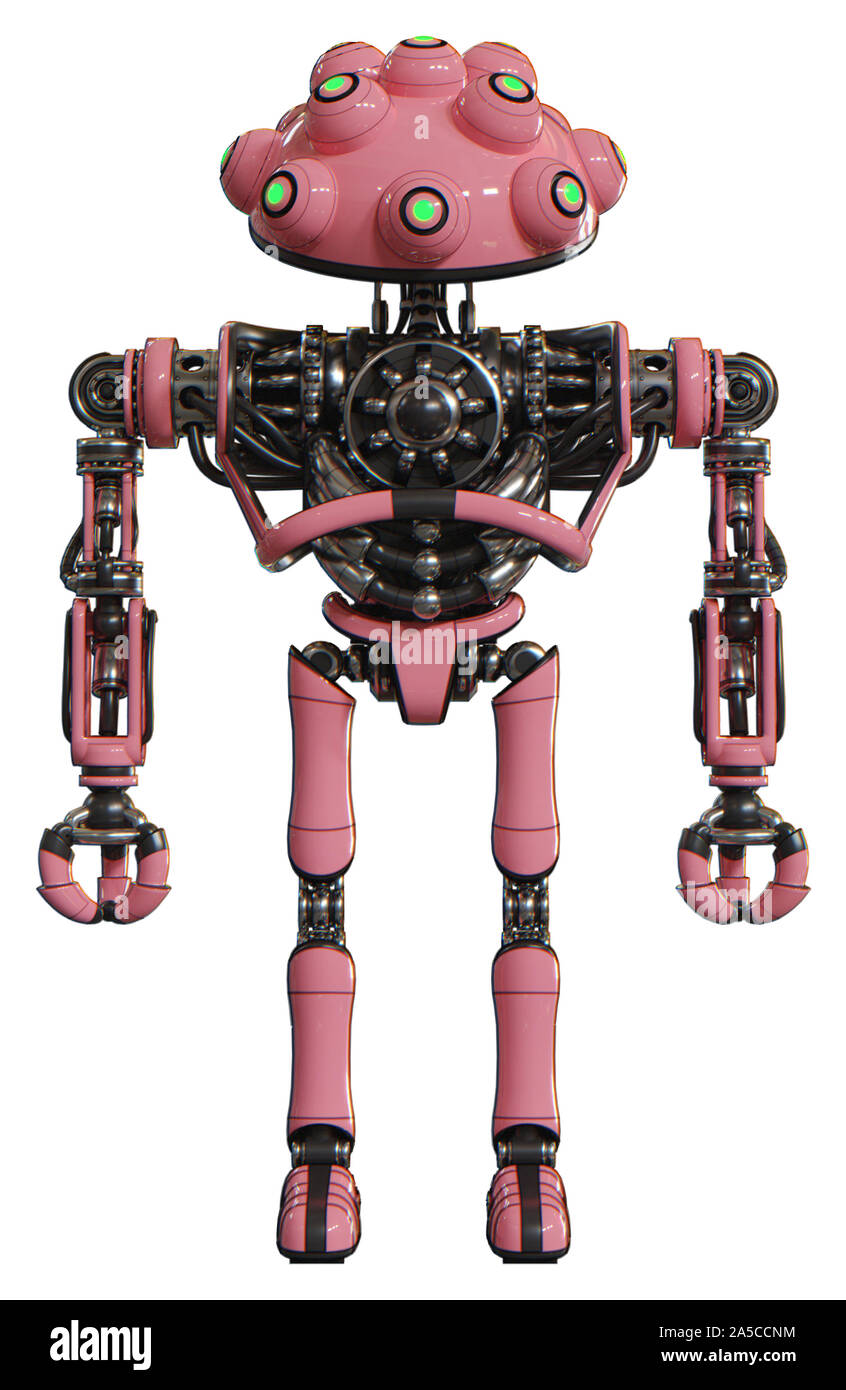 Robot containing elements: techno multi-eyed domehead design, heavy upper  chest, no chest plating, ultralight foot exosuit. Material: Pink. Situation  Stock Photo - Alamy
