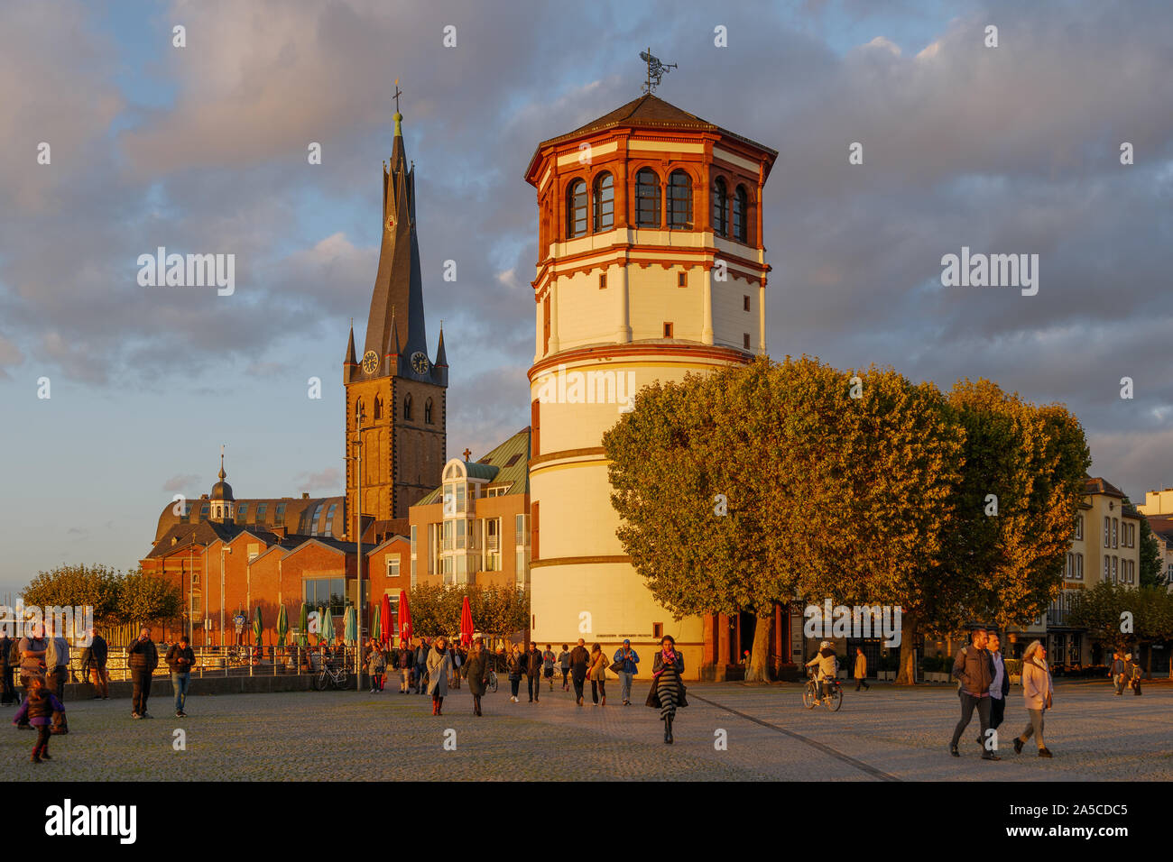 Rhine Riverside Outdoor scenery of people on promenade riverside of Rhine River at ...