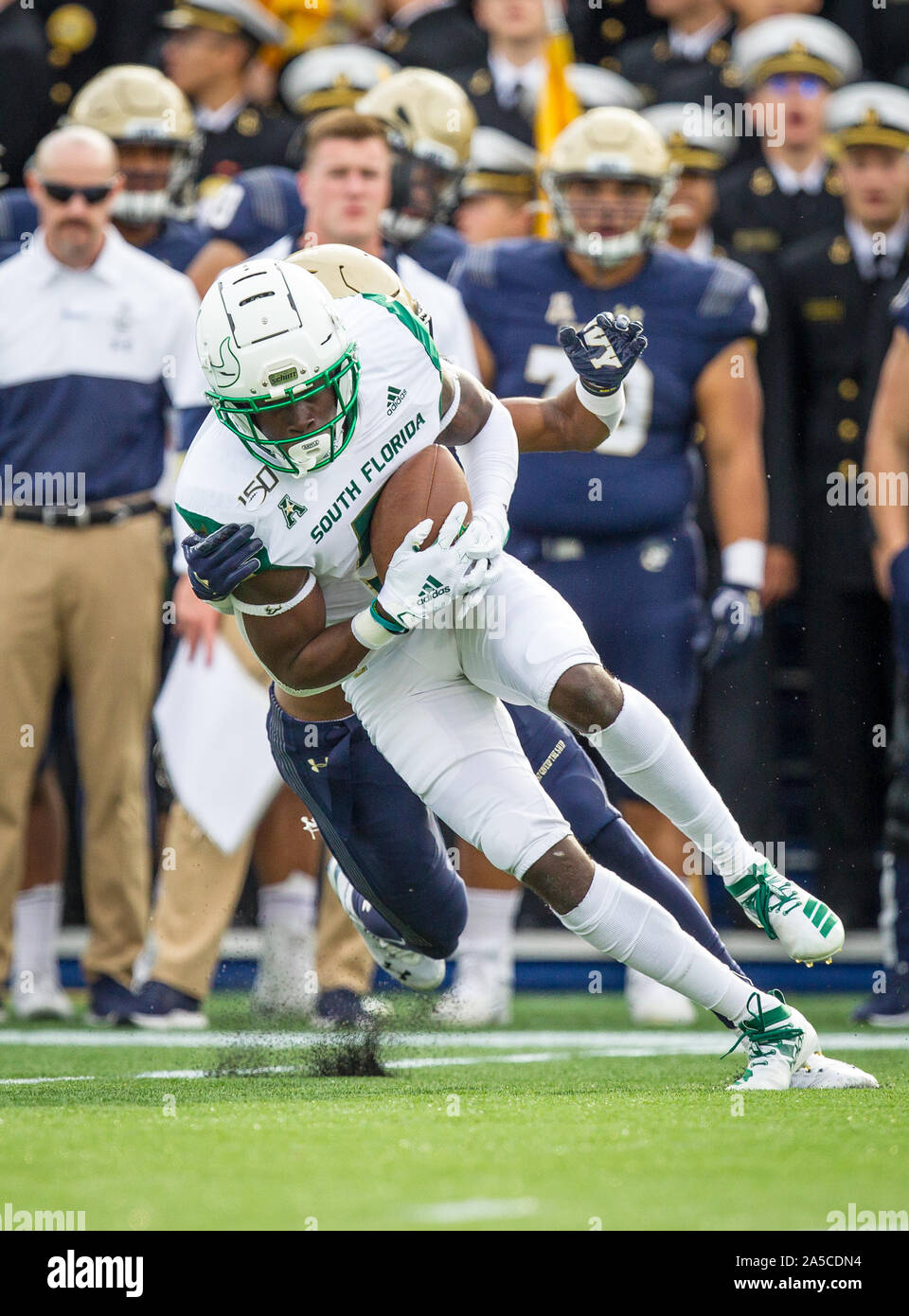 October 19, 2019: South Florida Bulls wide receiver Randall St. Felix (5) pulls in the reception in first quarter action during the game between the South Florida Bulls and Navy Midshipmen at Navy Marine Corps Memorial Stadium in Annapolis, Maryland. Cory Royster/Cal Sport Media Stock Photo