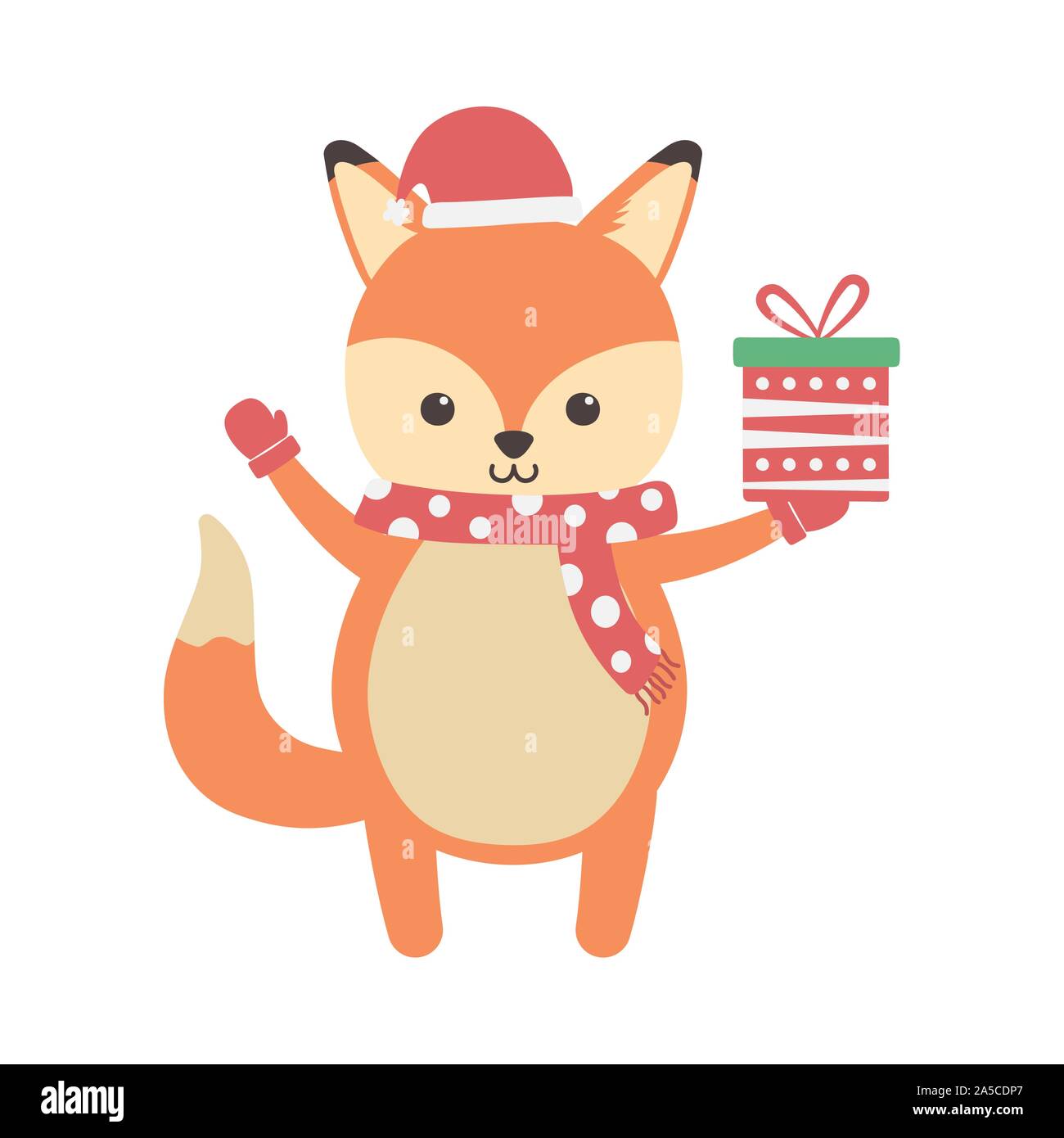 cute fox with gift and scarf merry christmas vector illustration Stock ...