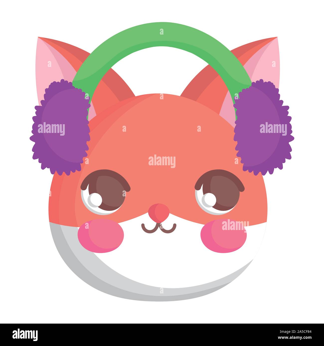 cute fox with ear muffs face merry christmas vector illustration Stock ...