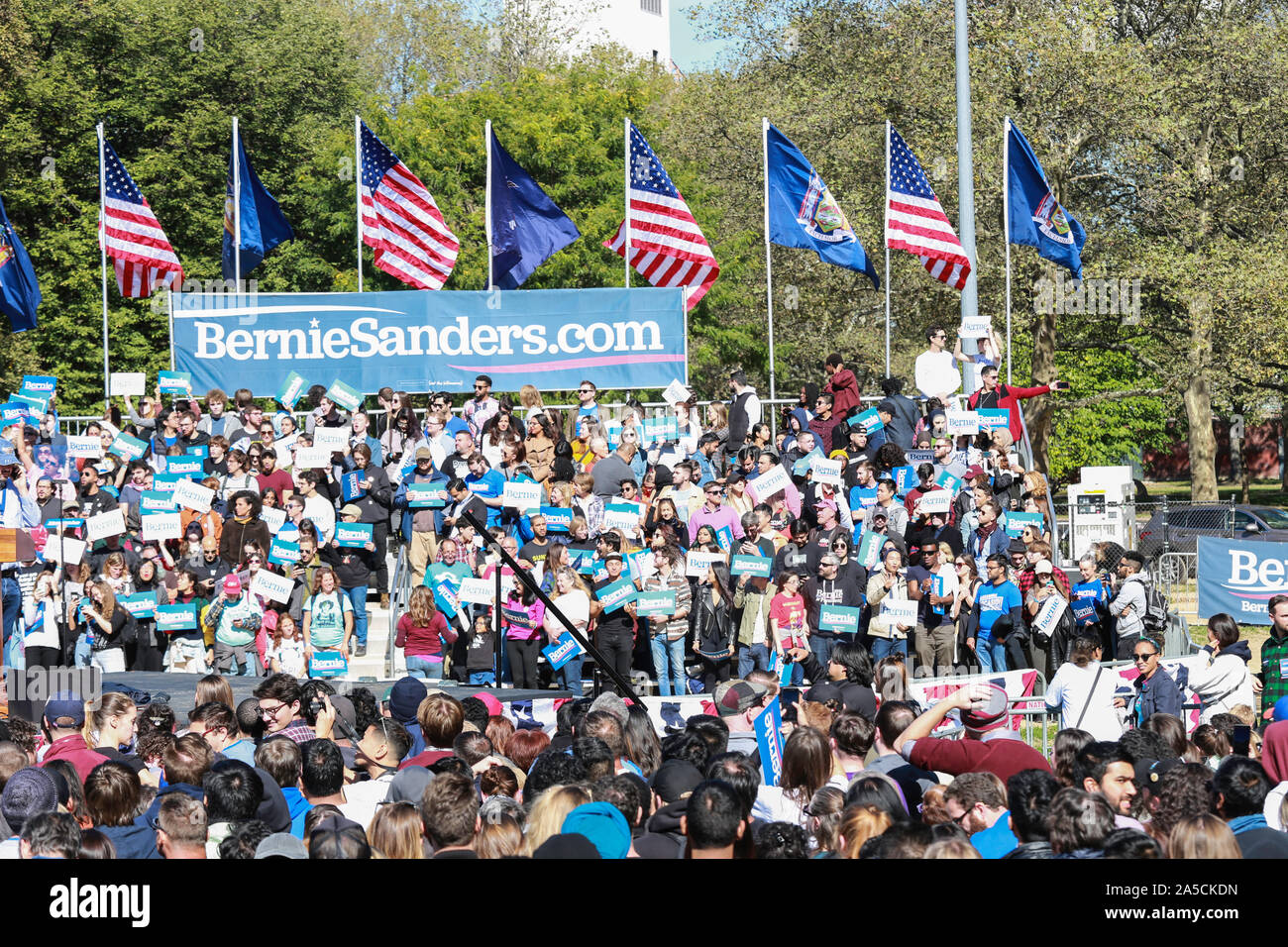 Bernie Rally Bridge Queensbridge Park, Queens, New York, USA - October 19, 2019: huge ...