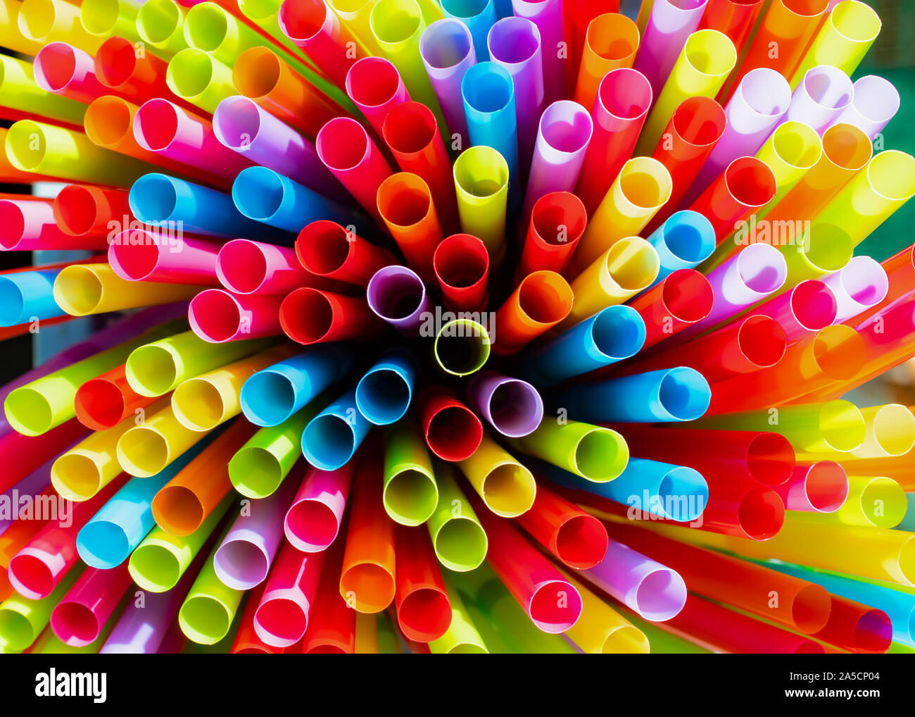 Drinking straws colorful coming together. Stock Photo