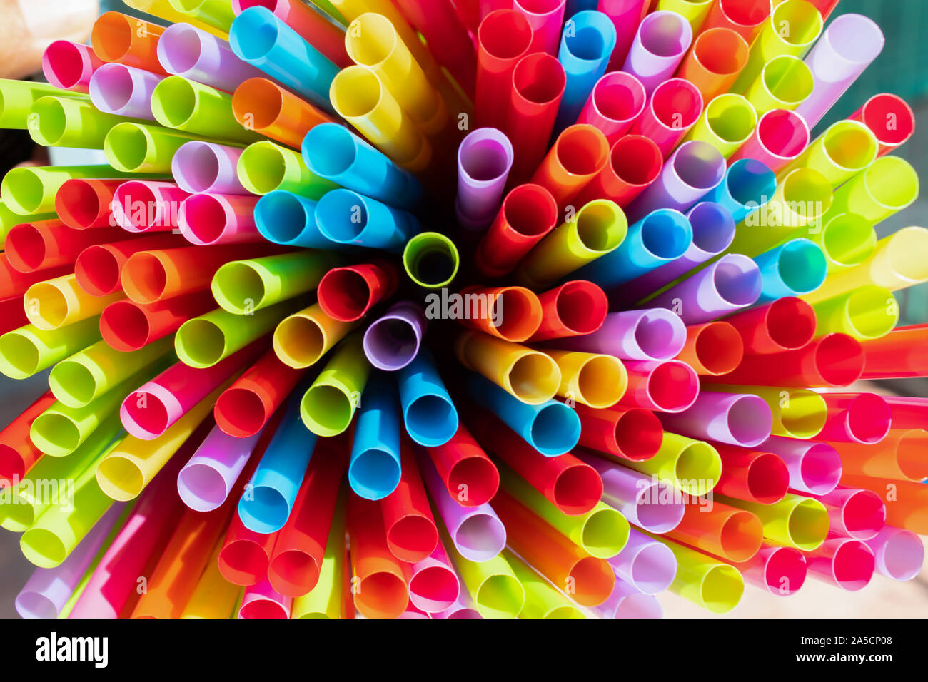 Drinking straws colorful coming together. Stock Photo
