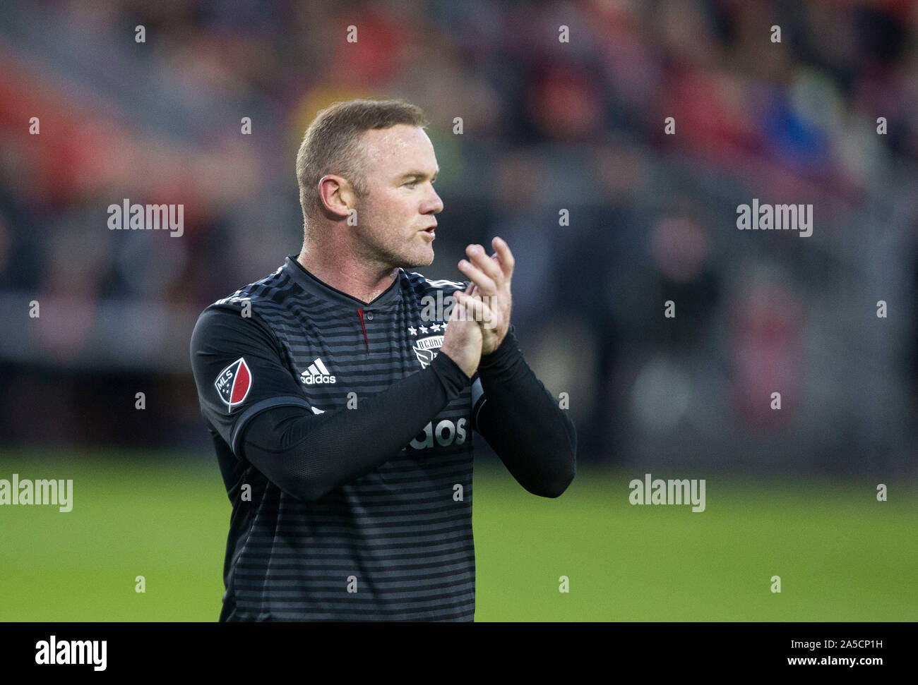 Toronto, Canada. 19th Oct, 2019. Wayne Rooney of D.C. United reacts during the first round match of the 2019 Major League Soccer (MLS) Cup Playoffs between D.C. United and Toronto FC at BMO Field in Toronto, Canada, Oct. 19, 2019. Credit: Zou Zheng/Xinhua/Alamy Live News Stock Photo