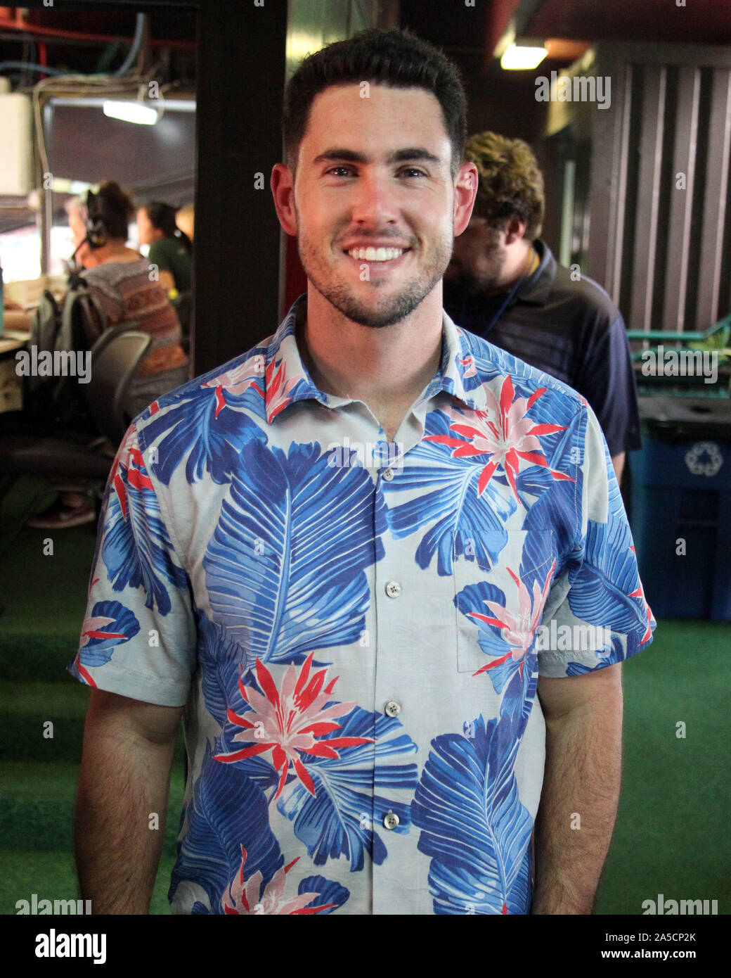 October 19, 2019 - CBS announcer Aaron Murray, the former Georgia and AAF quarterback was allocated to the Tampa Bay Vipers of the XFL this week, gets ready to broadcast a game between the Air Force Academy Falcons and the Hawaii Rainbow Warriors at Aloha Stadium in Honolulu, HI - Michael Sullivan/CSM. Stock Photo