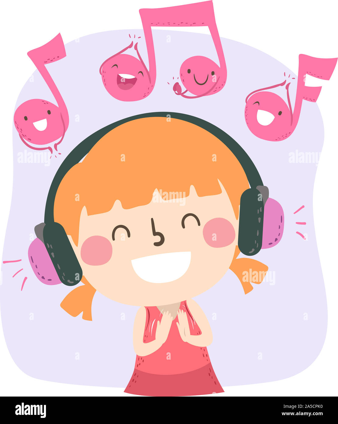 Illustration of a Kid Girl Clapping while Listening to Music Through  Headphones with Music Notes Clapping Stock Photo - Alamy