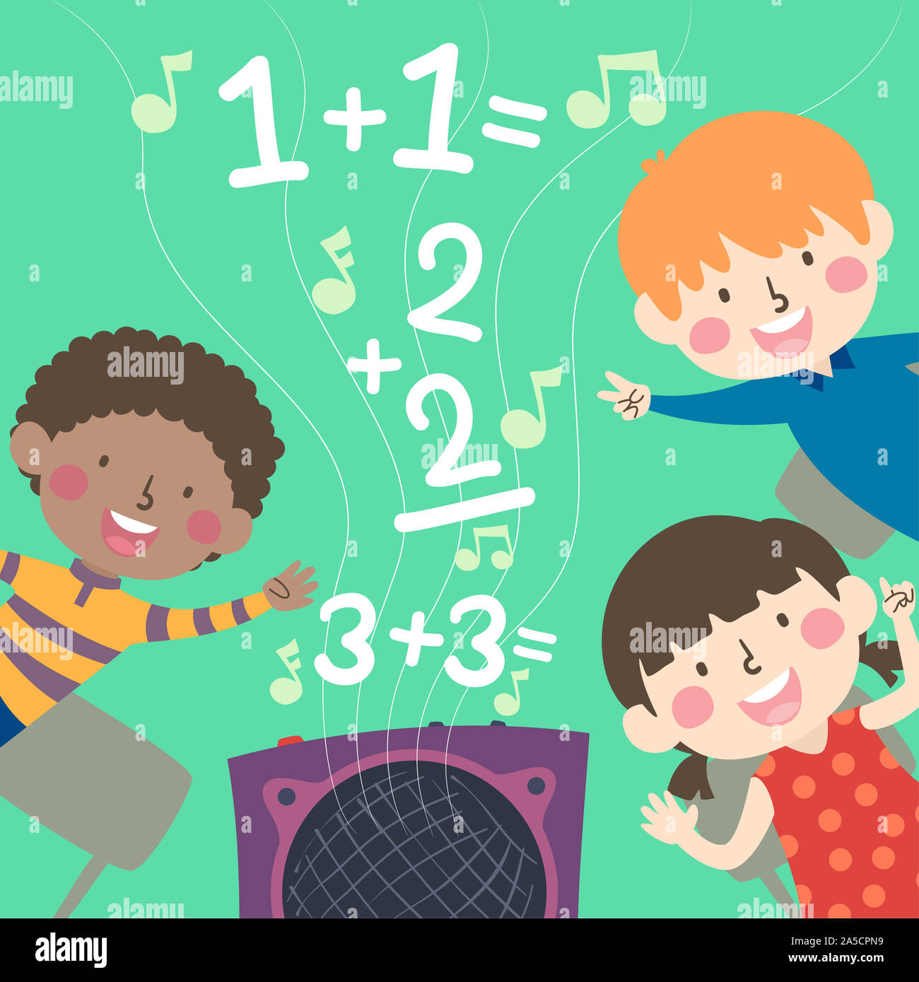 Illustration of Kids Listening and Singing Rhymes About Solving Math  Problems Stock Photo - Alamy