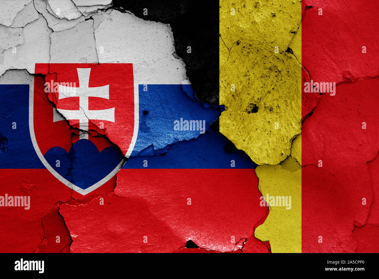 flags of Slovakia and Belgium painted on cracked wall Stock Photo - Alamy