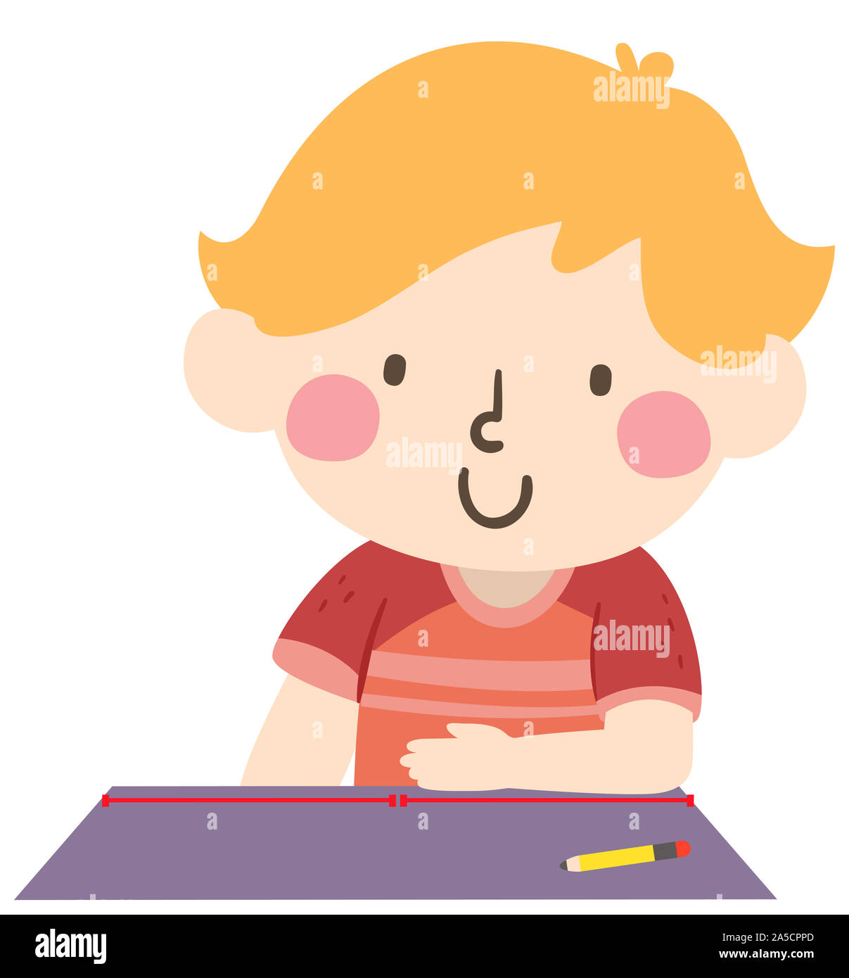 Illustration of a Kid Boy Showing an Arbitrary Non Standard Cubit Measurement on Table Stock Photo