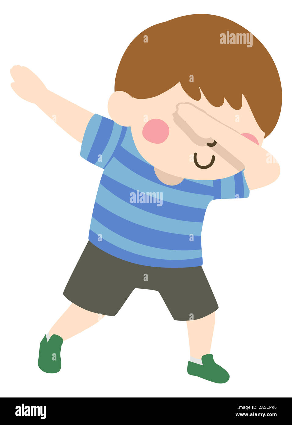 Illustration of a Kid Boy Posing with His Hands Up. A Dabbing Dance