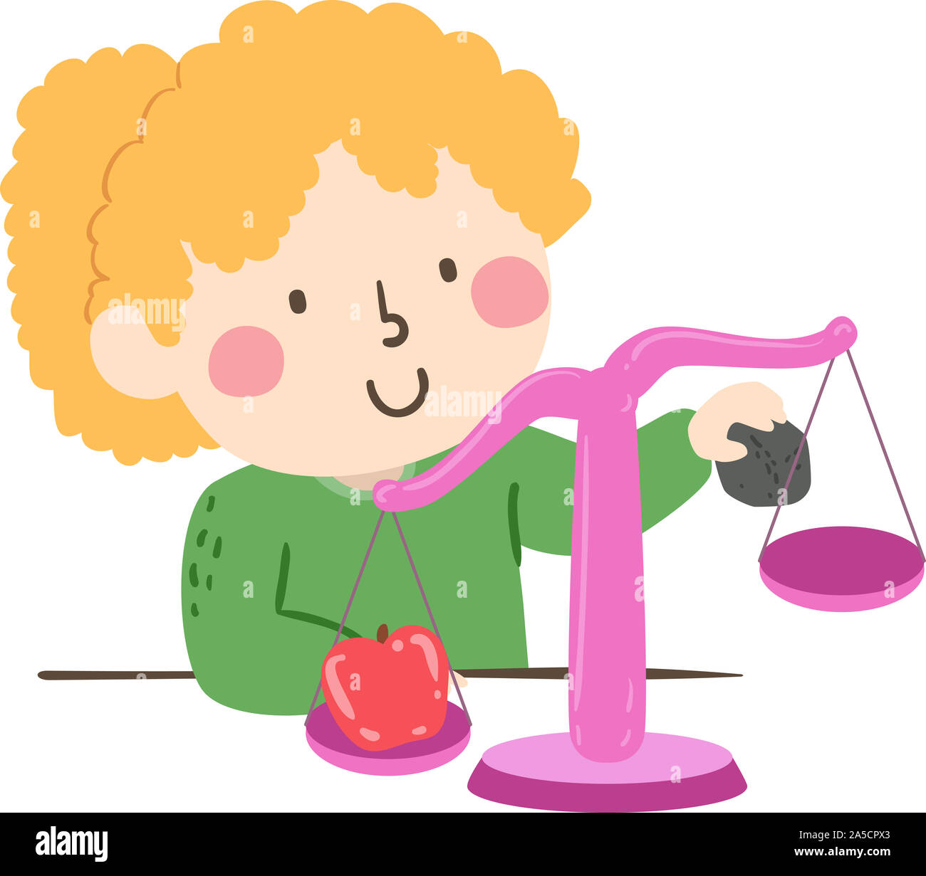 Illustration of a Kid Girl Using a Weighing Balance Scale to Measure an