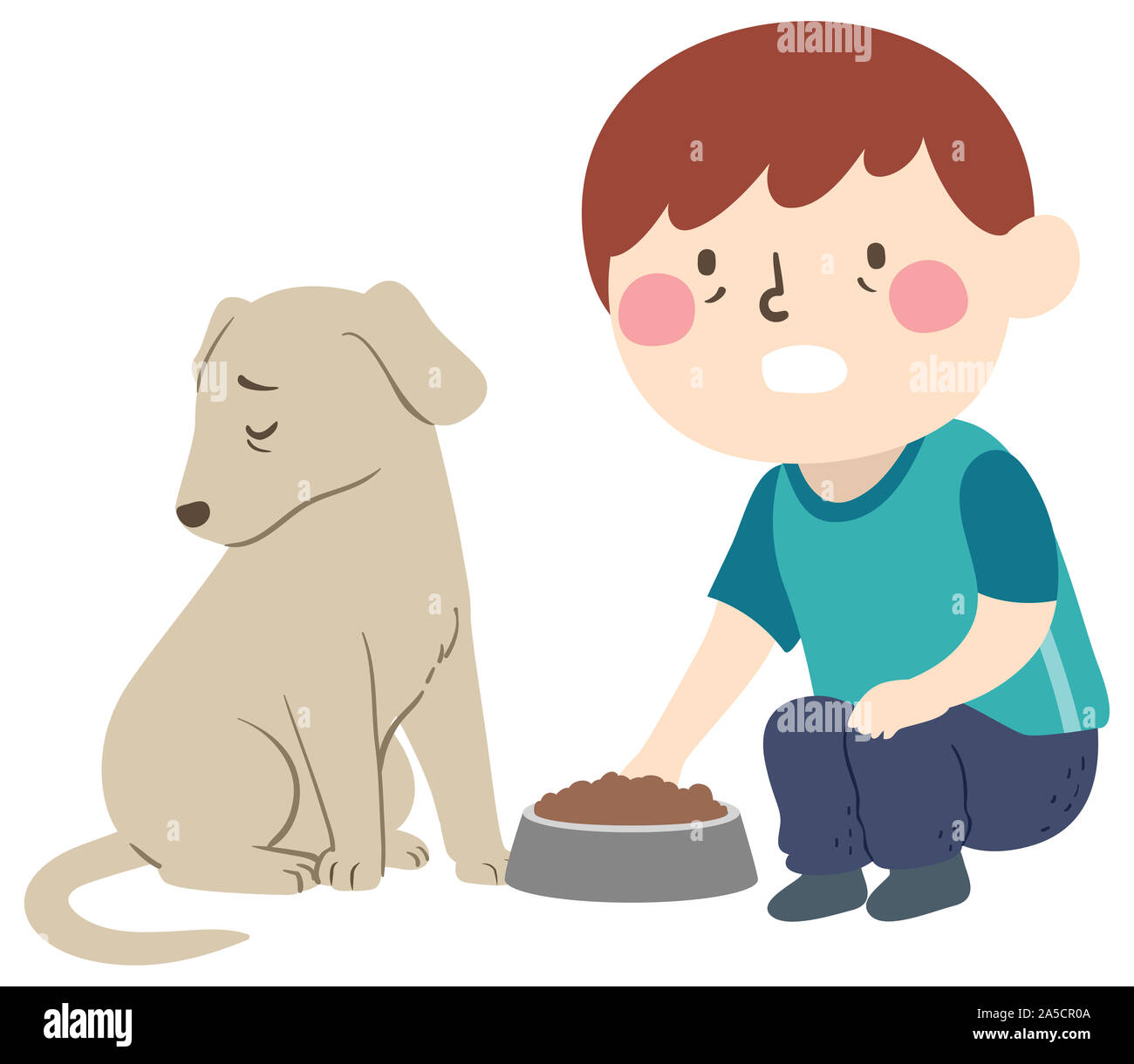 Illustration of a Kid Boy Worried About His Dying Pet Dog Refusing to