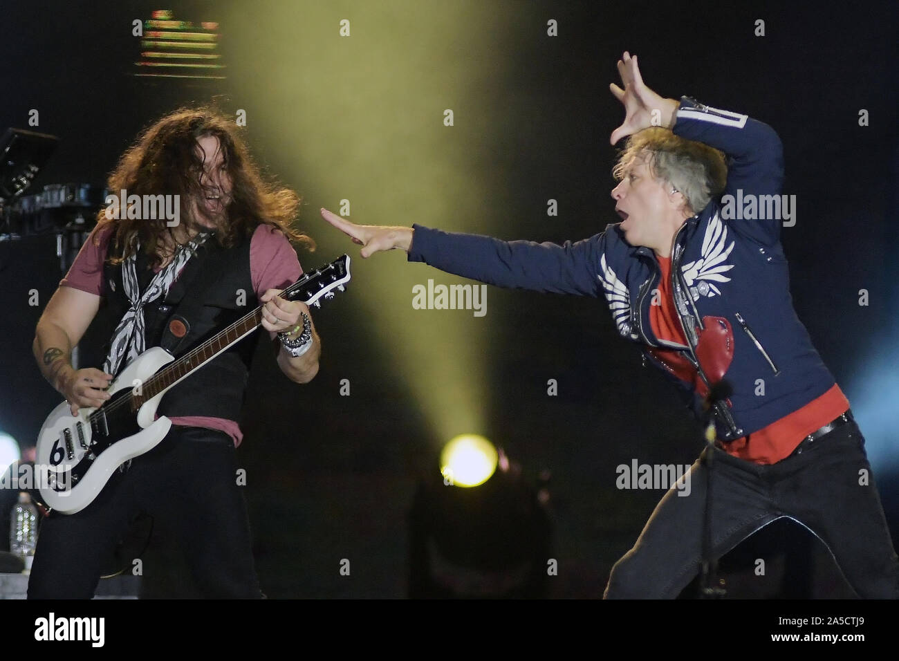 Rio de Janeiro, September 30, 2019. Singer Jon Bon Jovi and guitarist Phil X of the band Bon Jovi, during a concert at Rock in Rio 2019 in Rio de Jane Stock Photo