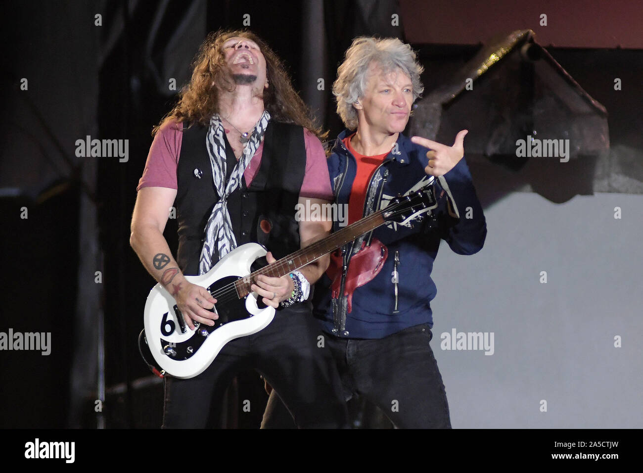Rio de Janeiro, September 30, 2019. Singer Jon Bon Jovi and guitarist Phil X of the band Bon Jovi, during a concert at Rock in Rio 2019 in Rio de Jane Stock Photo