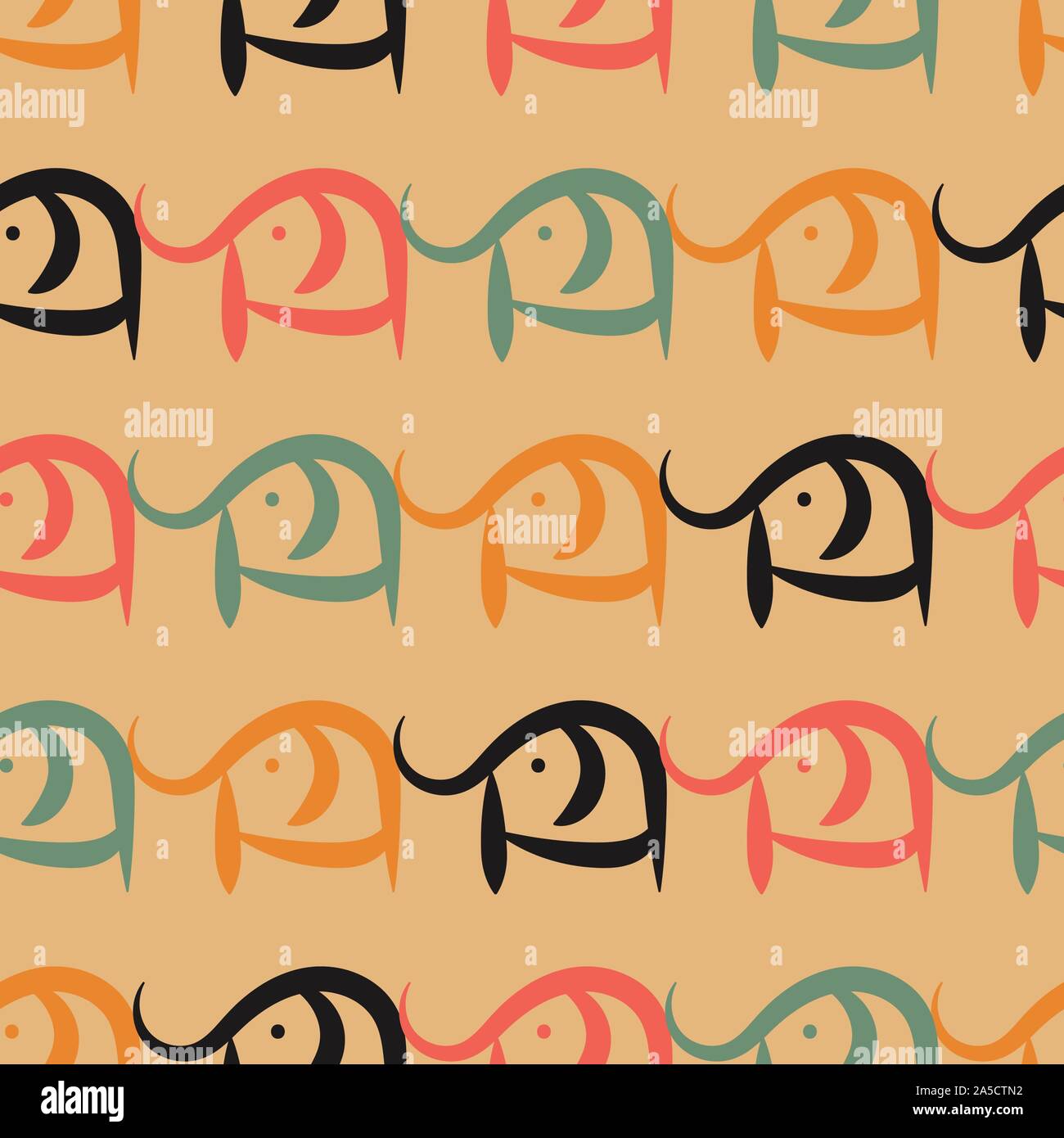 seamless vector pattern with simple doodle elephants Stock Vector