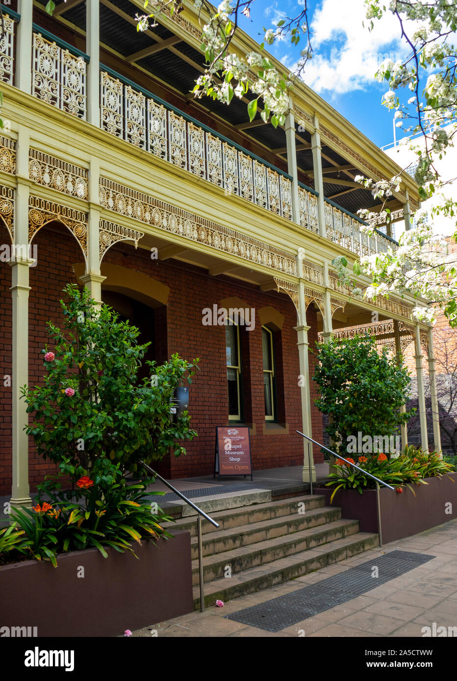 Ornate front veranda of Mary MacKillop Heritage Centre East Melbourne Victoria Australia. Stock Photo