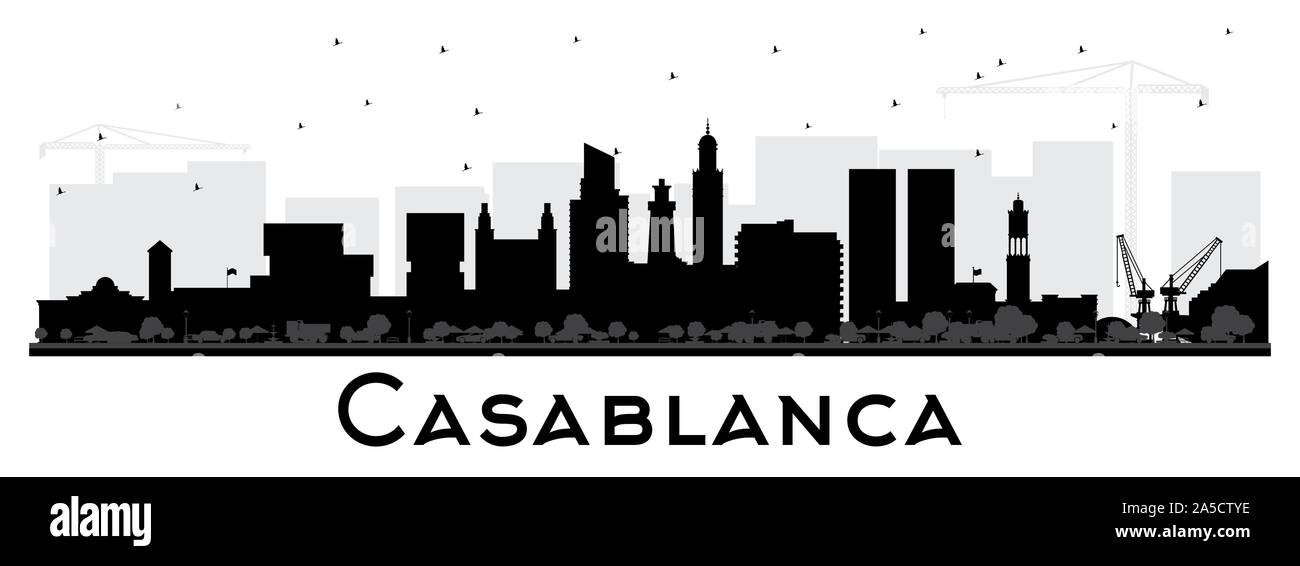 Casablanca Morocco City Skyline Silhouette with Black Buildings Isolated on White. Vector Illustration. Business Travel and Concept. Stock Vector