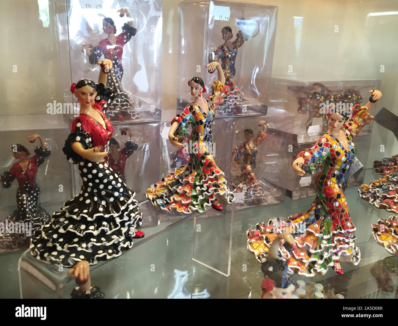 Flamenco dancing Gypsy ceramic dolls, a kind of souvenir in Segovia, Spain. Stock Photo