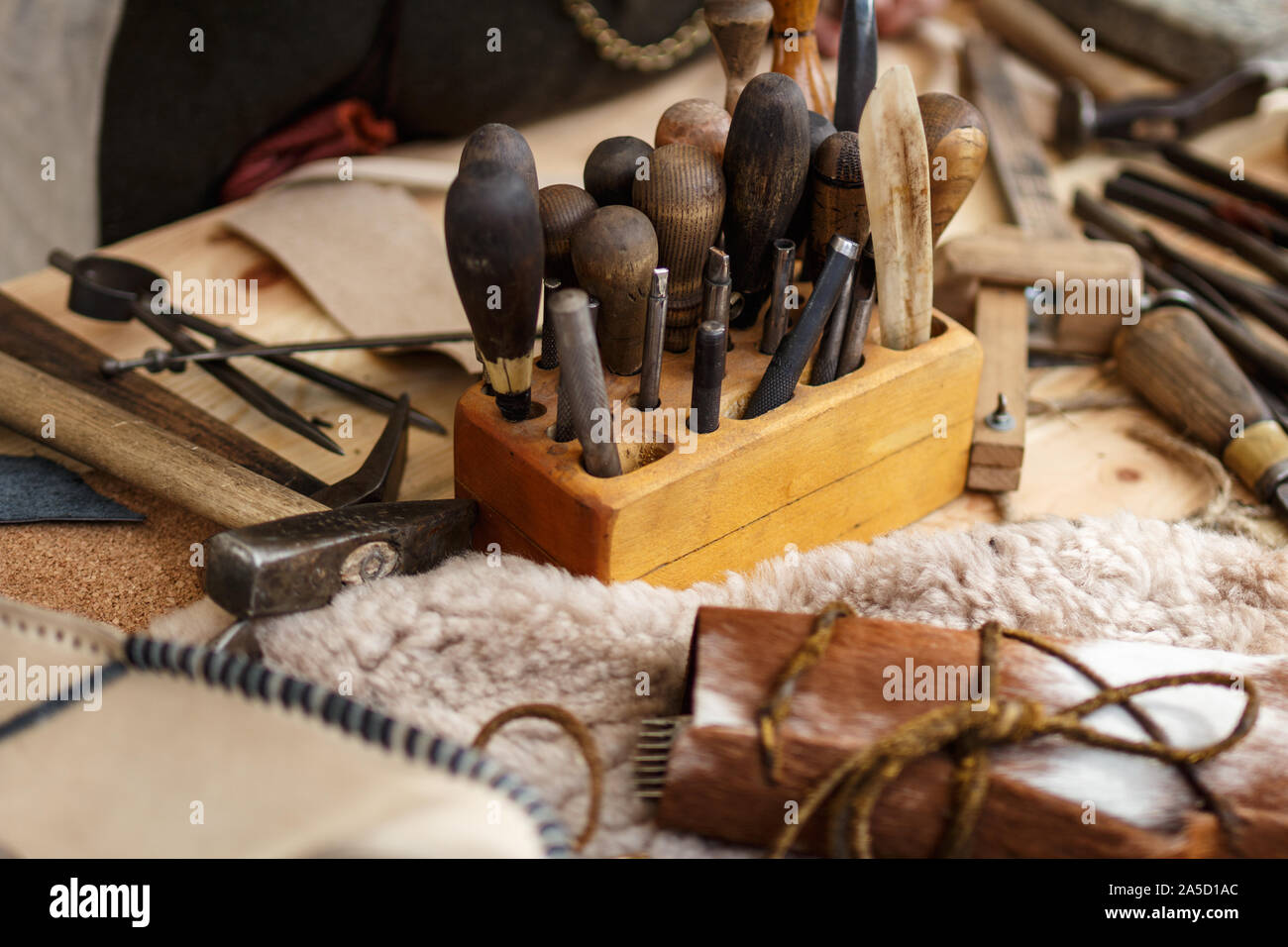 Leather Craft Or Leather Working Leather Working Tools And Cut Out Pieces  Of Leather On Work Desk Stock Photo - Download Image Now - iStock