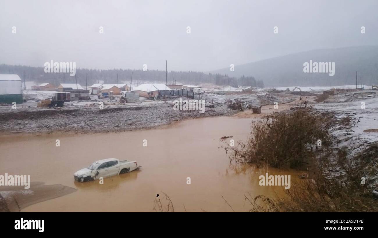 (191020) -- BEIJING, Oct. 20, 2019 (Xinhua) -- A gold mine is flooded after a dam collapsed in the Kuraginsky district of Russia's Krasnoyarsk region, Oct. 19, 2019. The death toll rose to 15 after the dam collapsed, local media reported Saturday. (RIA Novosti via Xinhua) Stock Photo