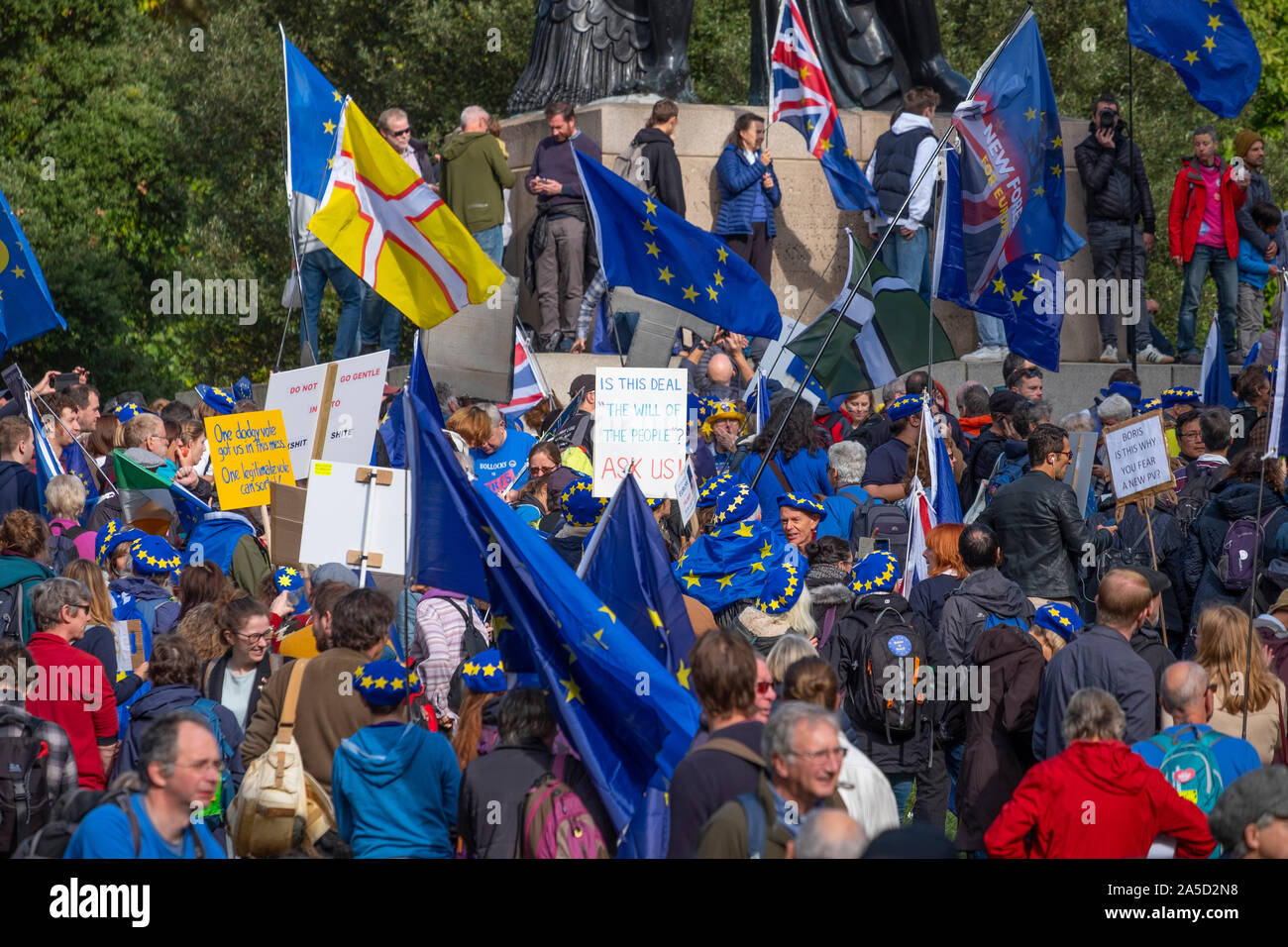 19th October 2019. Peoples Vote March gathers at Hyde Park Corner before marching to Parliament Square in London, UK Stock Photo