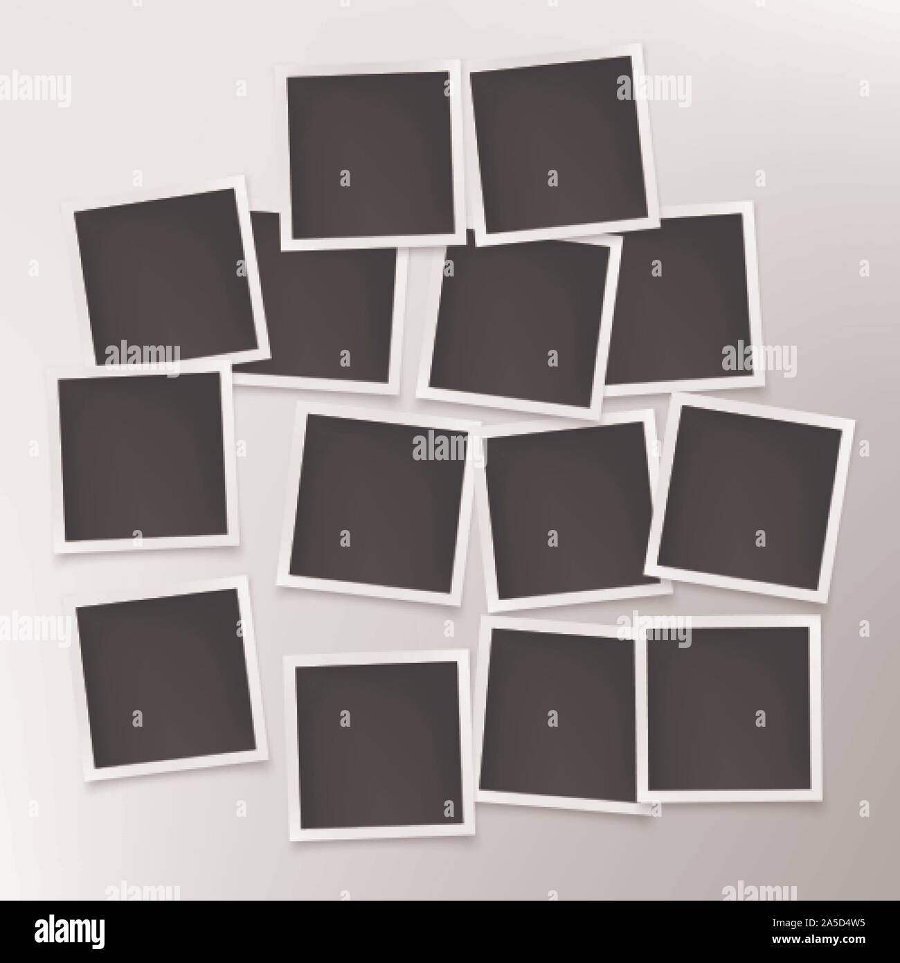 Set of photo frames on grey wall. Template of photography board. Vector illustration Stock Vector