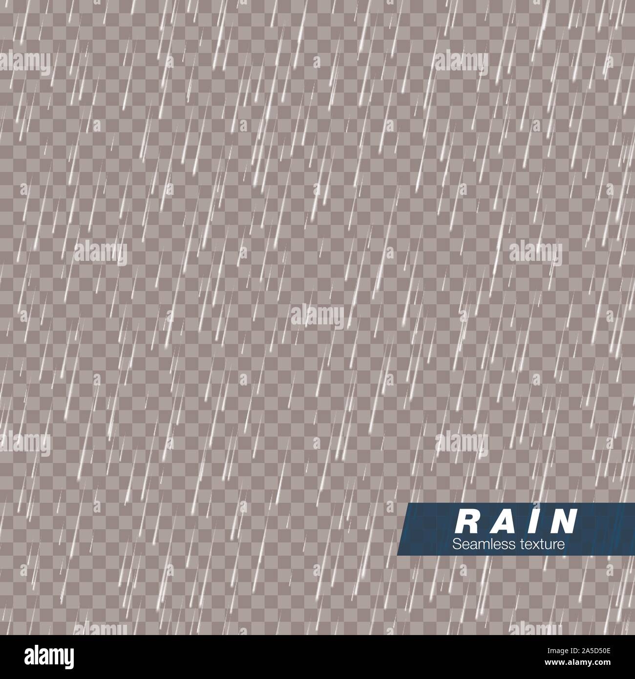 Seamless rainfall texture. Rain drop effect. Vector isolated on transparent background Stock Vector