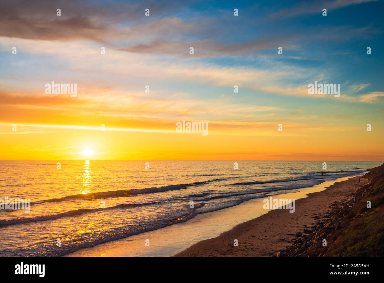 Christies Beach shoreline at sunset, South Australia Stock Photo