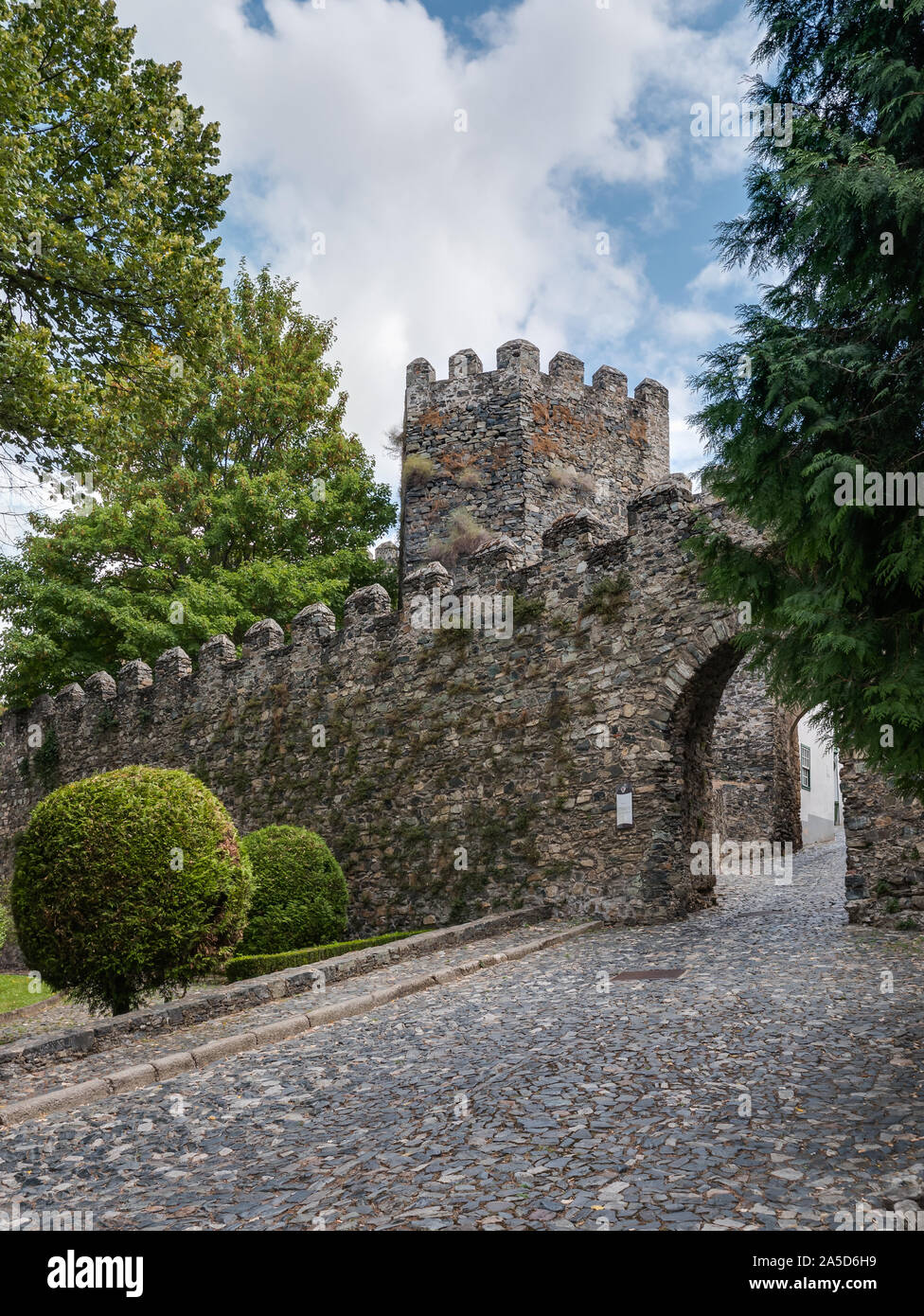 Walls and access to the castle of Bragança, Portugal Stock Photo