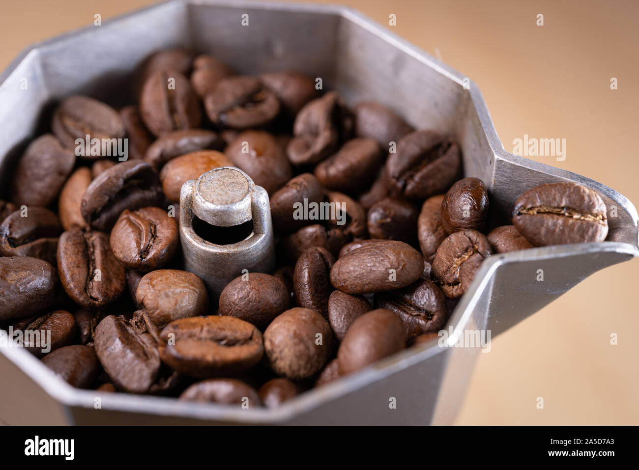 Italian espresso coffee pot with coffe beans inside Stock Photo Alamy