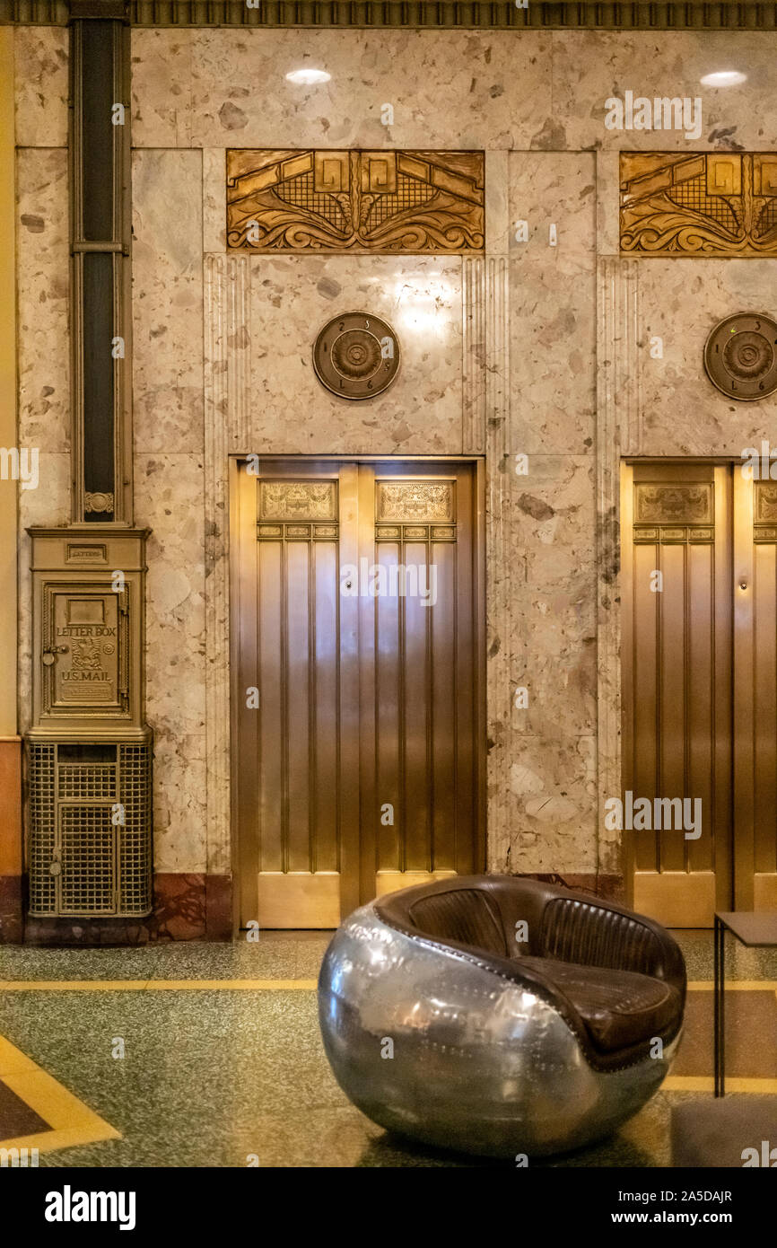 Art deco interior of the lobby of Lafayette Hotel in Buffalo NY Stock