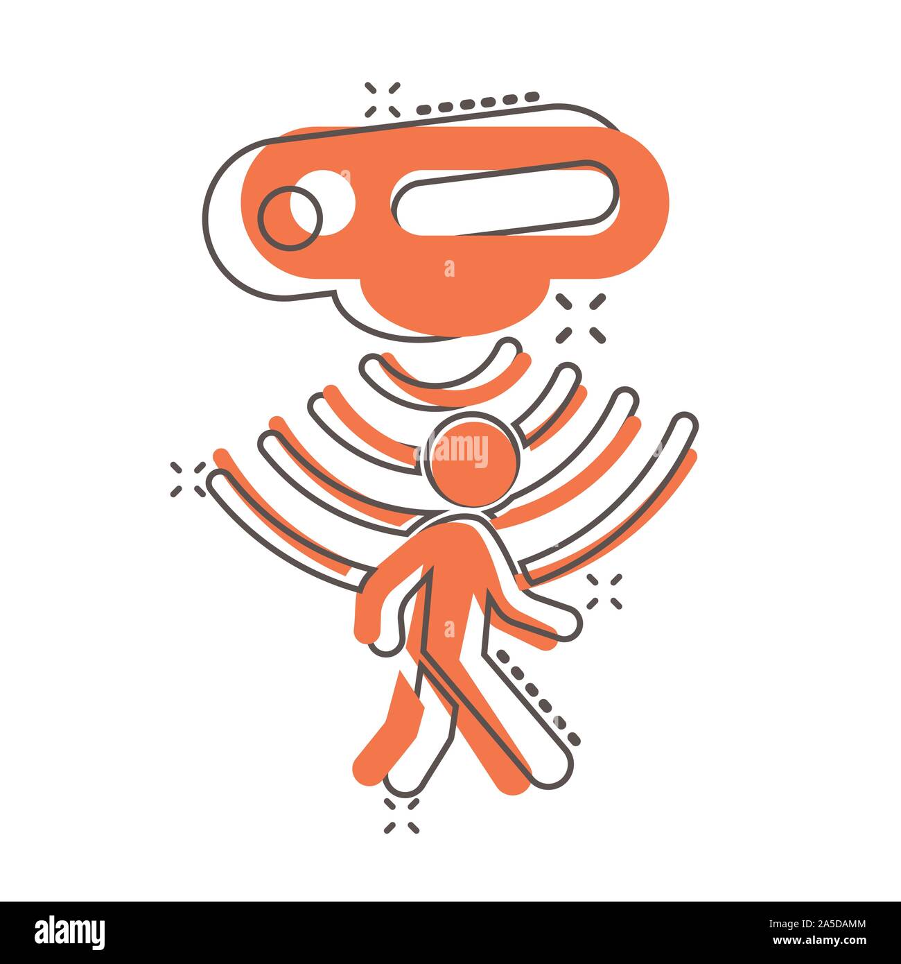 Motion sensor icon in comic style. Waves with man vector cartoon ...