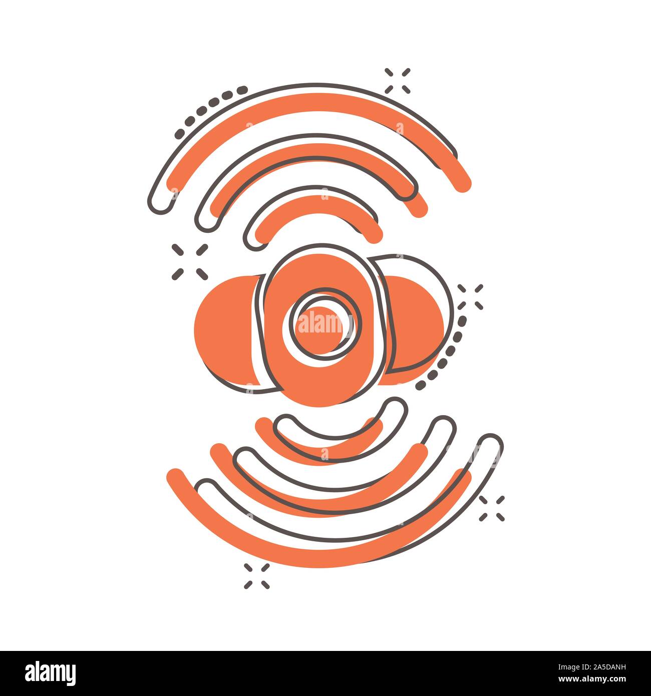 Motion sensor icon in comic style. Waves vector cartoon illustration ...