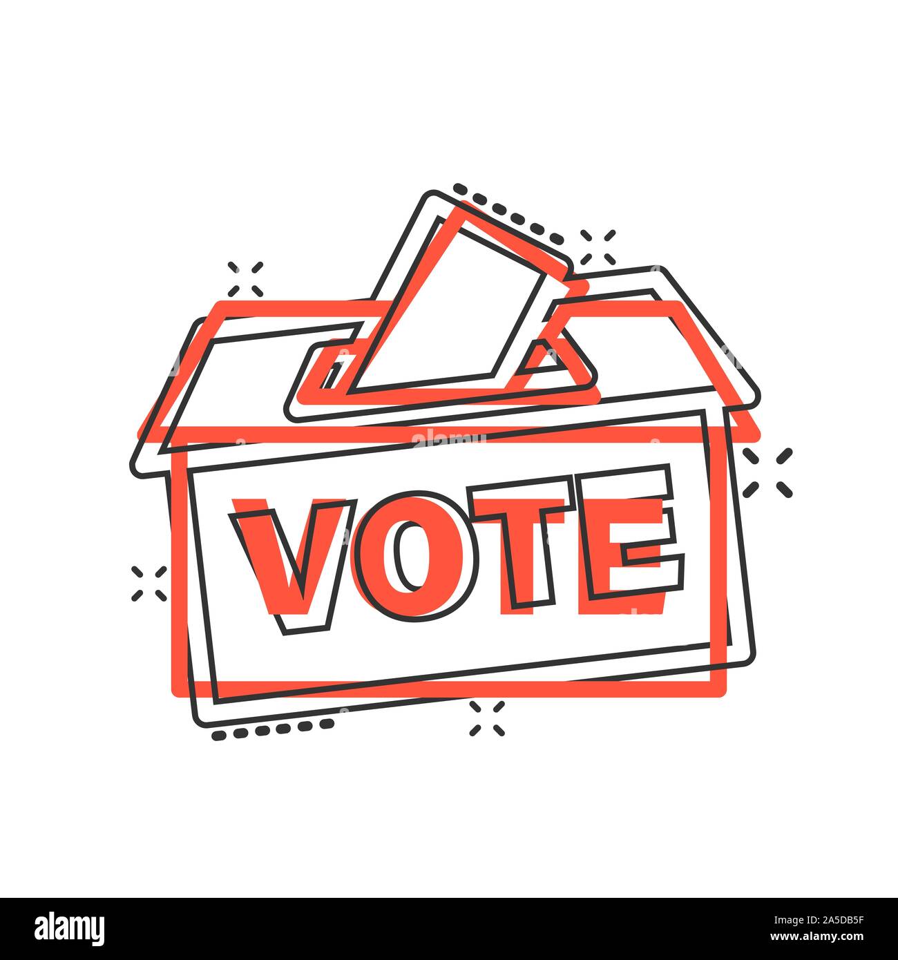 Election voter box icon in comic style. Ballot suggestion vector cartoon illustration pictogram splash effect. Stock Vector