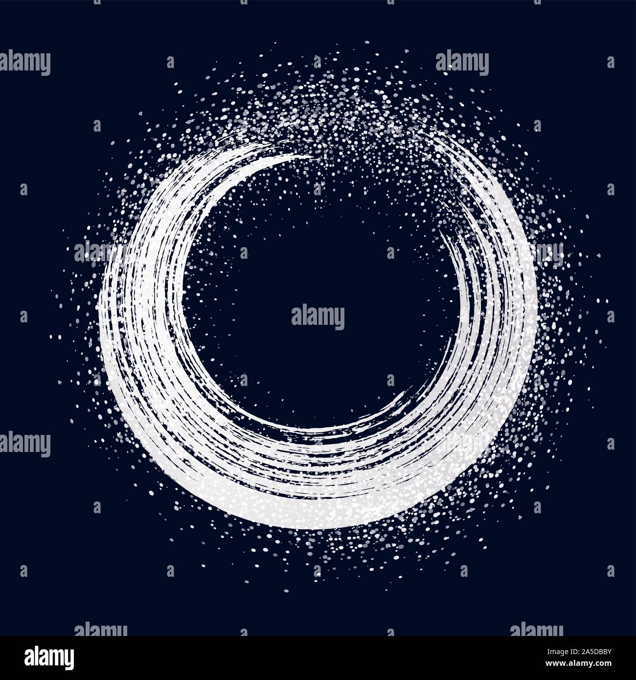 brush stroke silvery round frame on black background Stock Vector