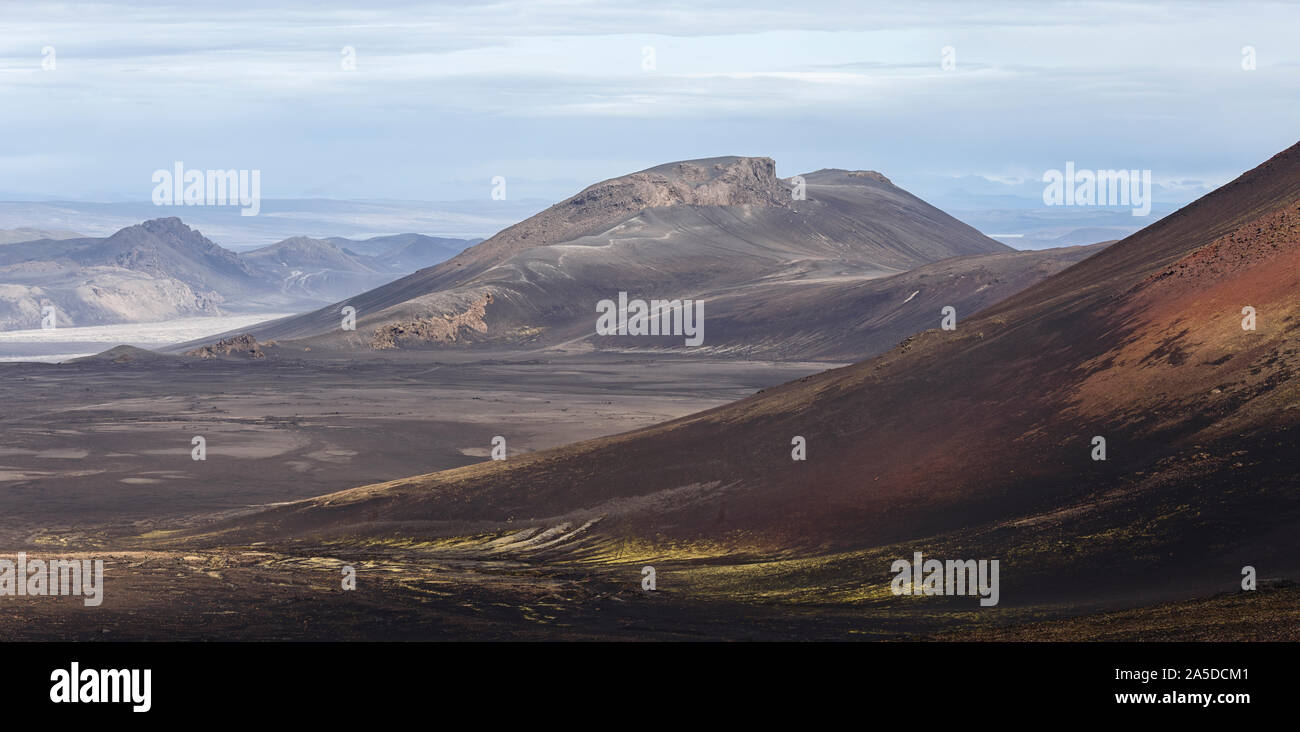 Volcanic Landscape Panorama in Landmannalaugar, Iceland Stock Photo