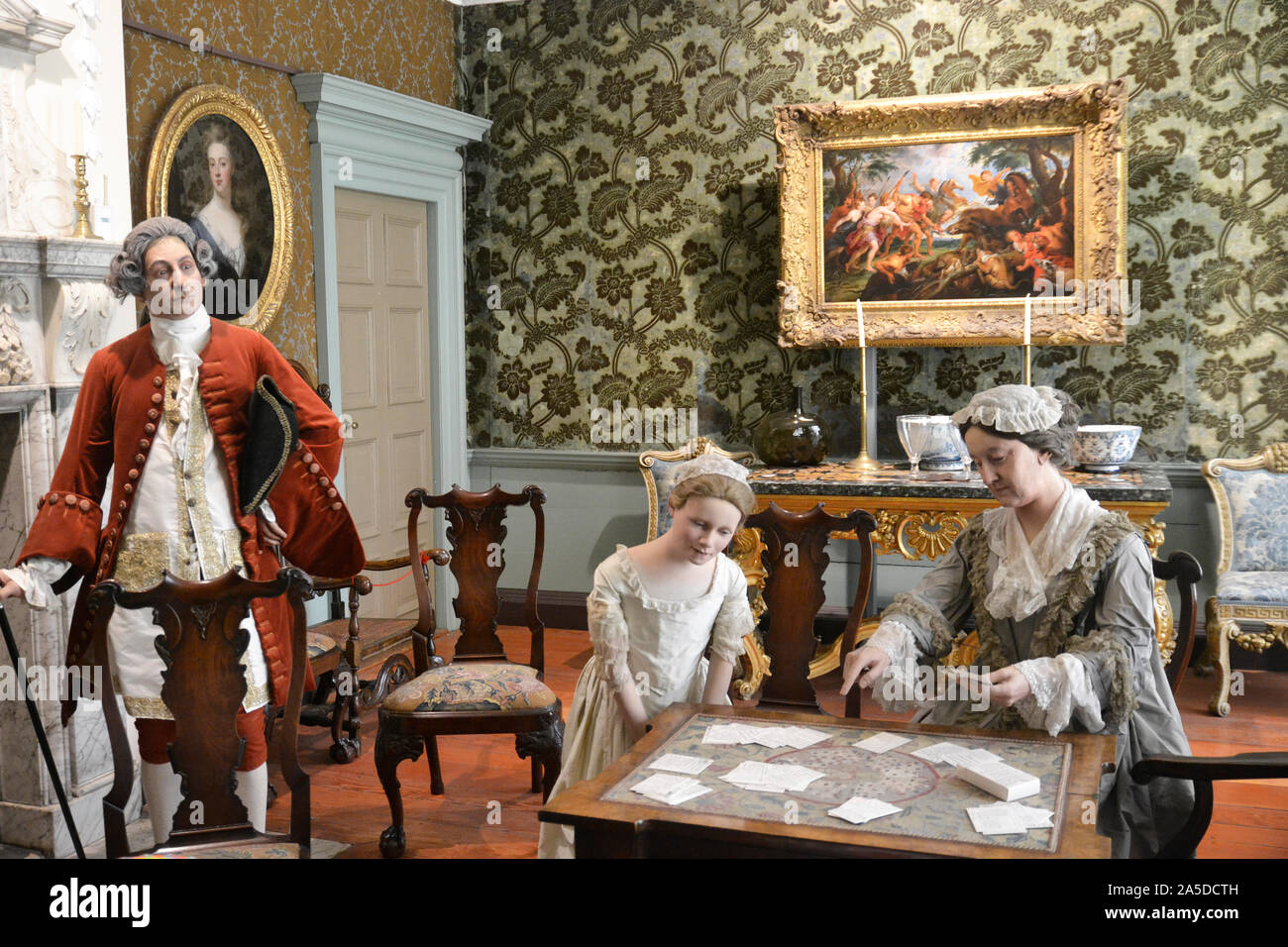 The Green Room, decorated to impress, inside Christchurch Mansion, Ipswich, Suffolk, UK. It is now a museum, open to the public. Stock Photo
