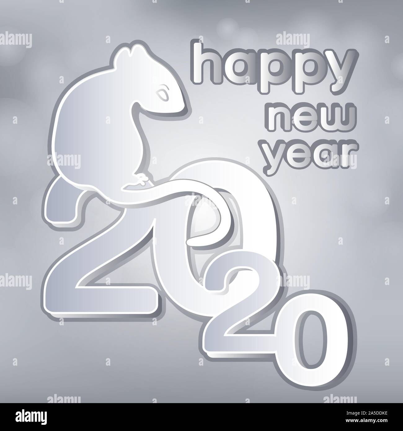 White Metal Rat is a symbol of the 2020 Chinese New Year, logo, 2020 icon, vector illustration. Holiday card, banner, poster with silhouette silver zo Stock Vector