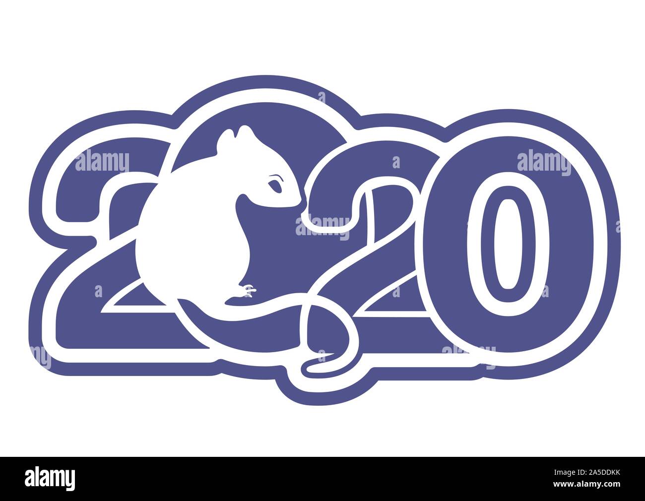 2020 logo, icon, White Metal Rat is a symbol of the 2020 Chinese New Year, greeting holiday card, banner, vector illustration. Blue silhouette zodiac Stock Vector