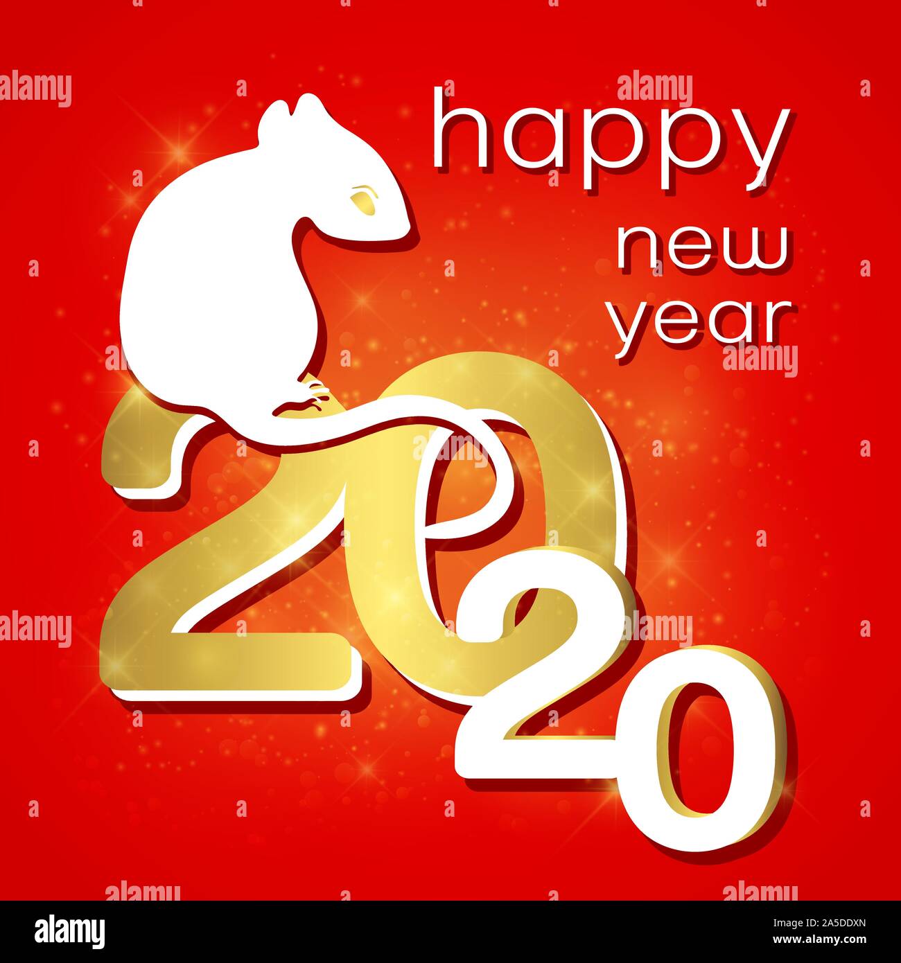 Happy New Year card , 2020 logo, icon, symbol of the year according to the eastern Chinese calendar, congratulatory banner, vector illustration. White Stock Vector