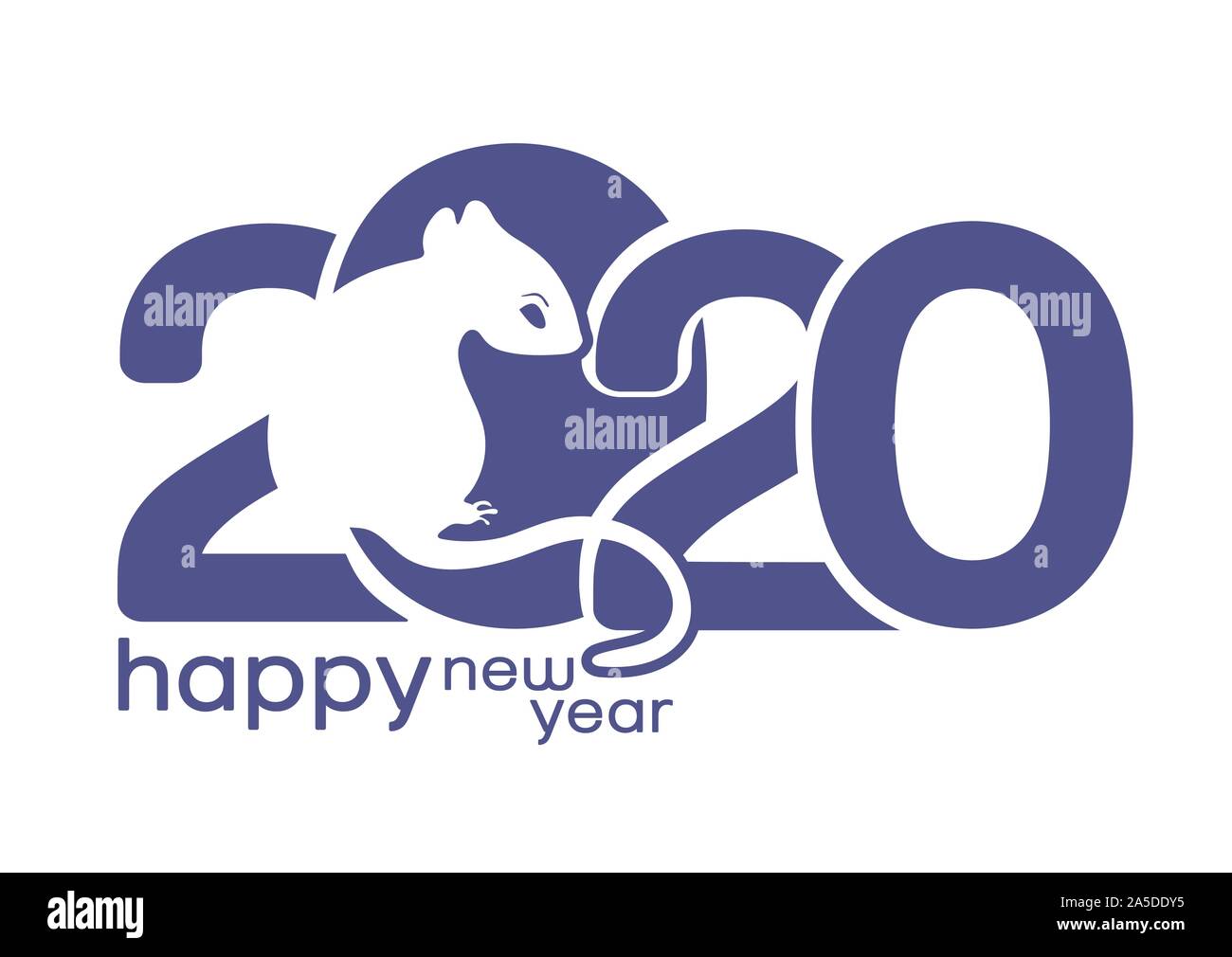 2020 logo, icon, White Metal Rat is a symbol of the 2020 Chinese New Year, greeting holiday card, banner, vector illustration. Blue silhouette zodiac Stock Vector